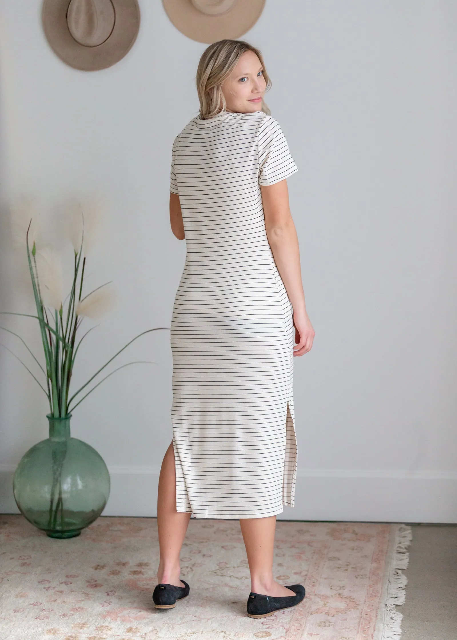 Striped Knotted Front Slit Dress