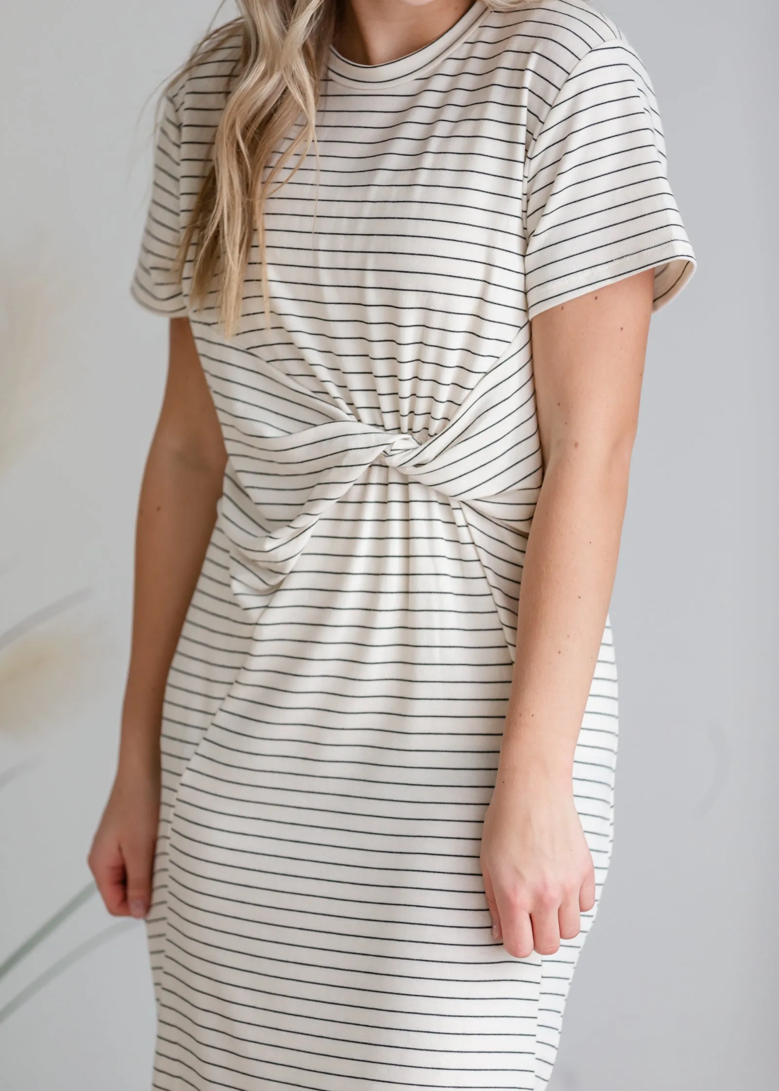 Striped Knotted Front Slit Dress