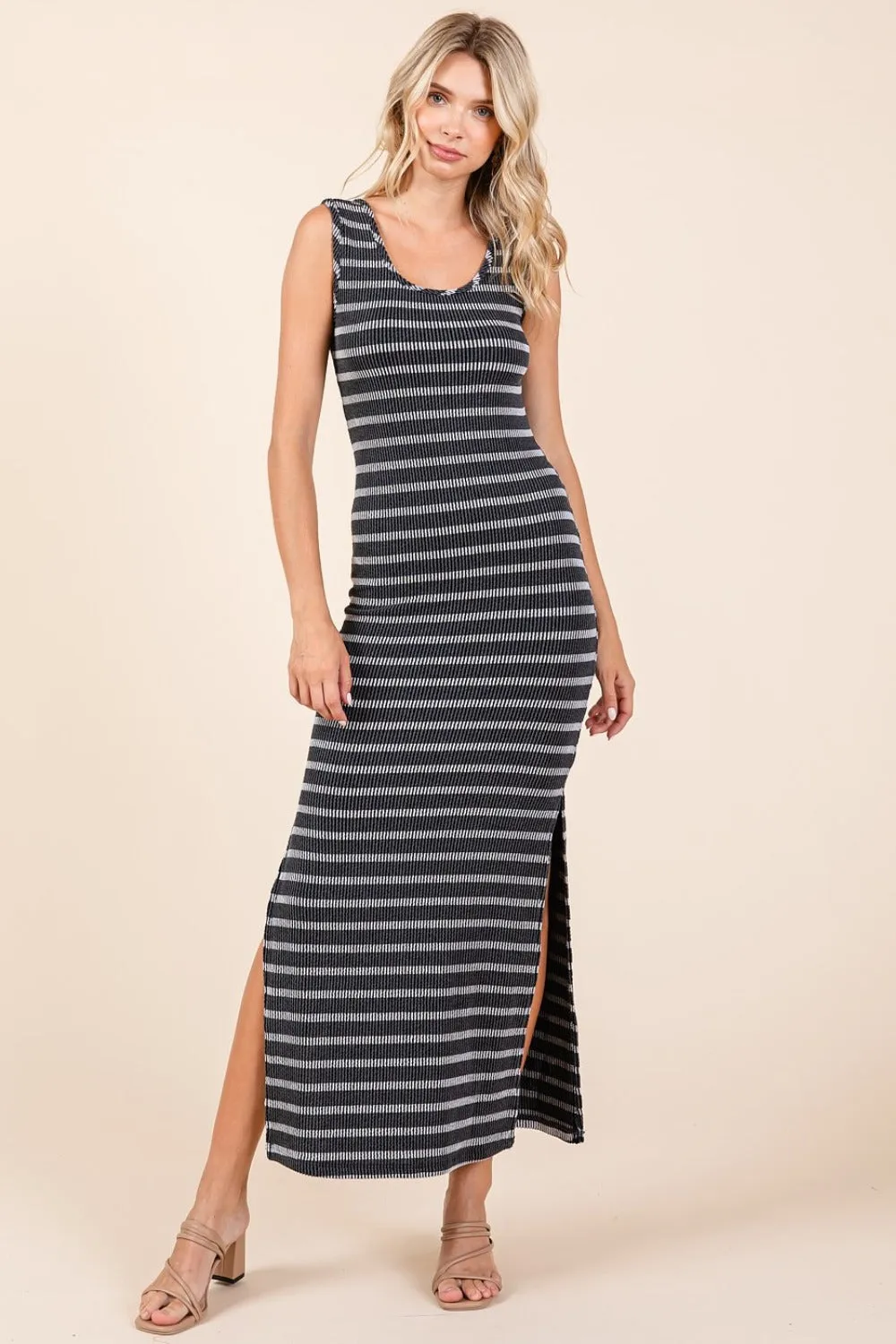 Striped Scoop Neck Sleeveless Maxi Dress