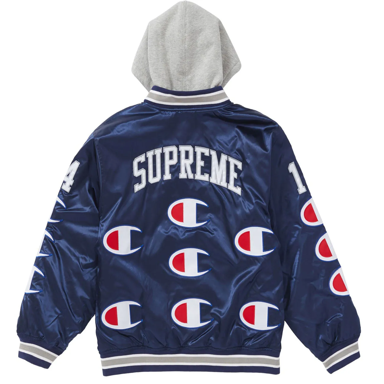 Supreme Champion Hooded Satin Varsity Jacket- Navy