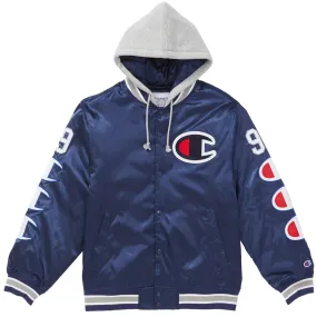 Supreme Champion Hooded Satin Varsity Jacket- Navy