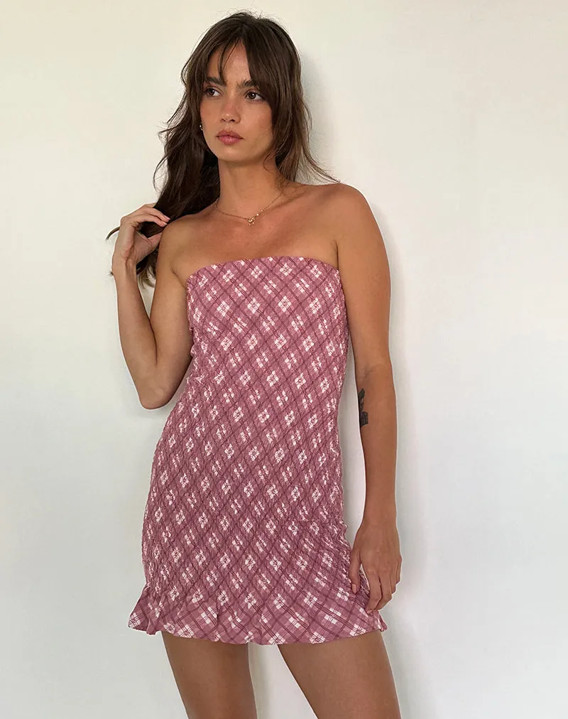 Takiyo Bandeau Mini Dress in Pink Tartan