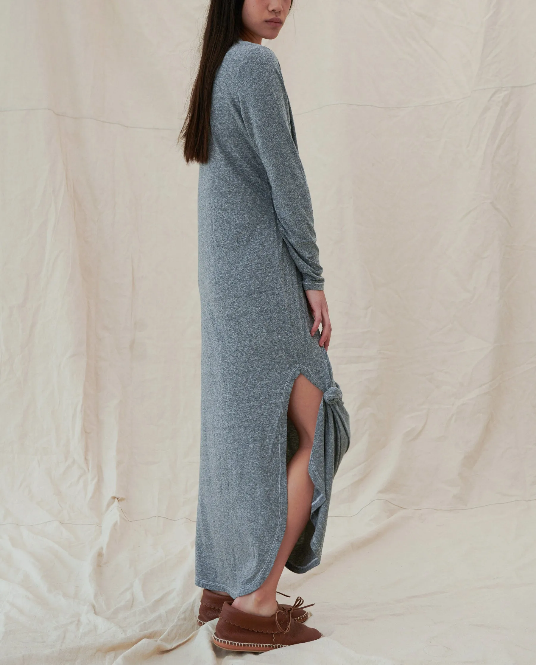 The Long Sleeve Knotted Tee Dress. -- Heather Grey