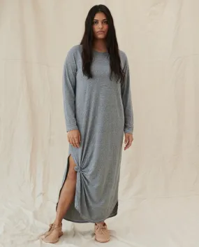 The Long Sleeve Knotted Tee Dress. -- Heather Grey