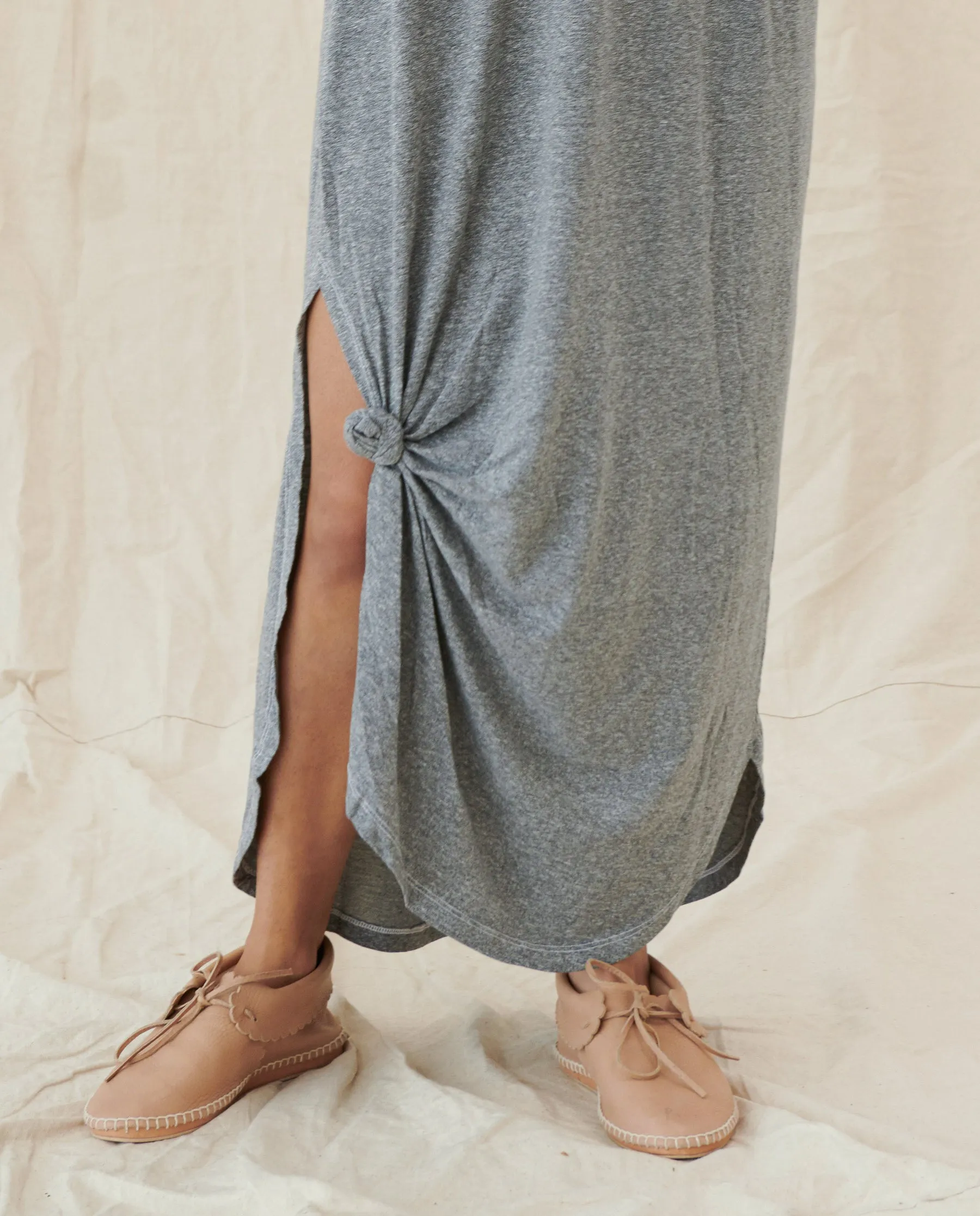 The Long Sleeve Knotted Tee Dress. -- Heather Grey