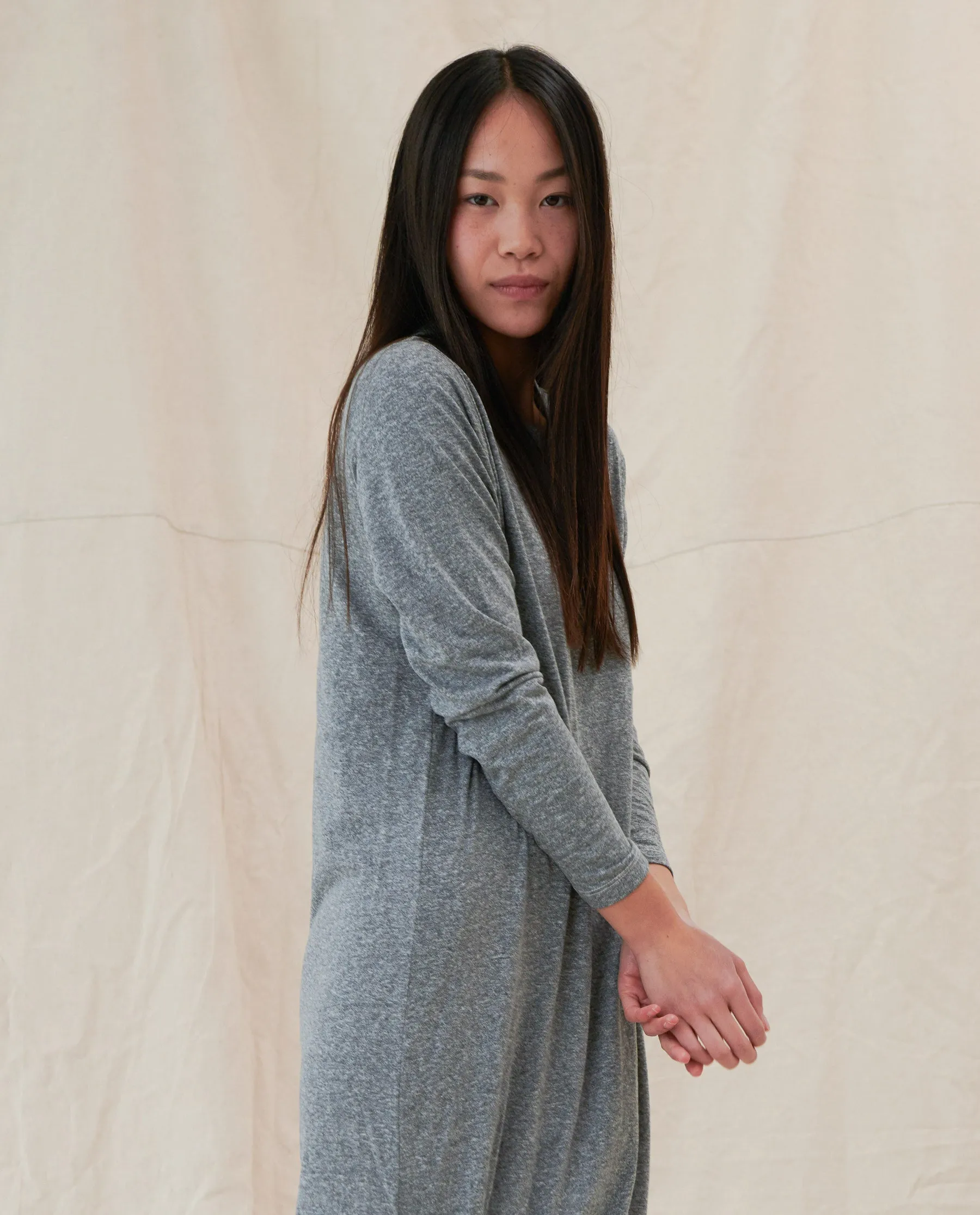 The Long Sleeve Knotted Tee Dress. -- Heather Grey