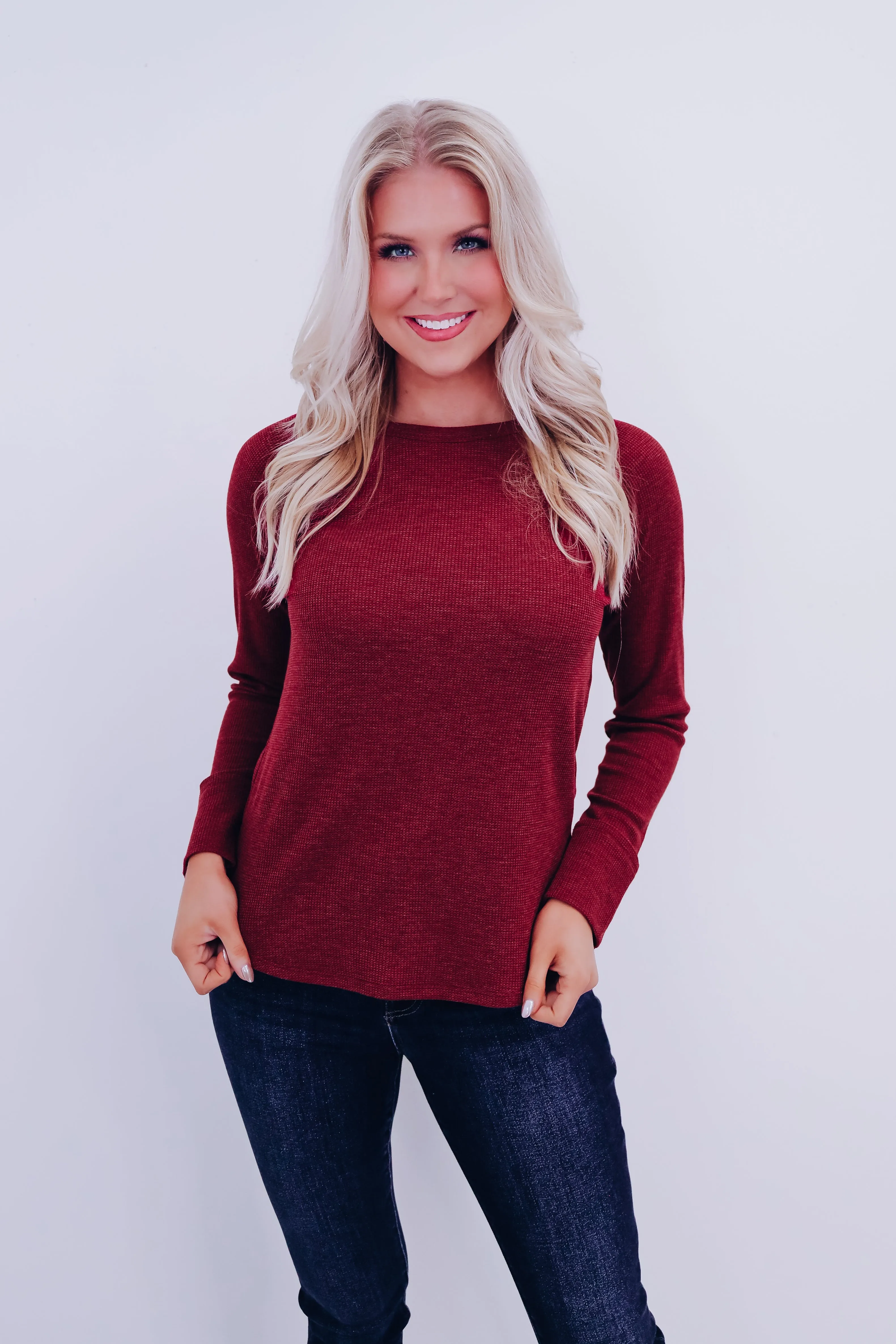 Toni Textured Long Sleeve Top - Maroon