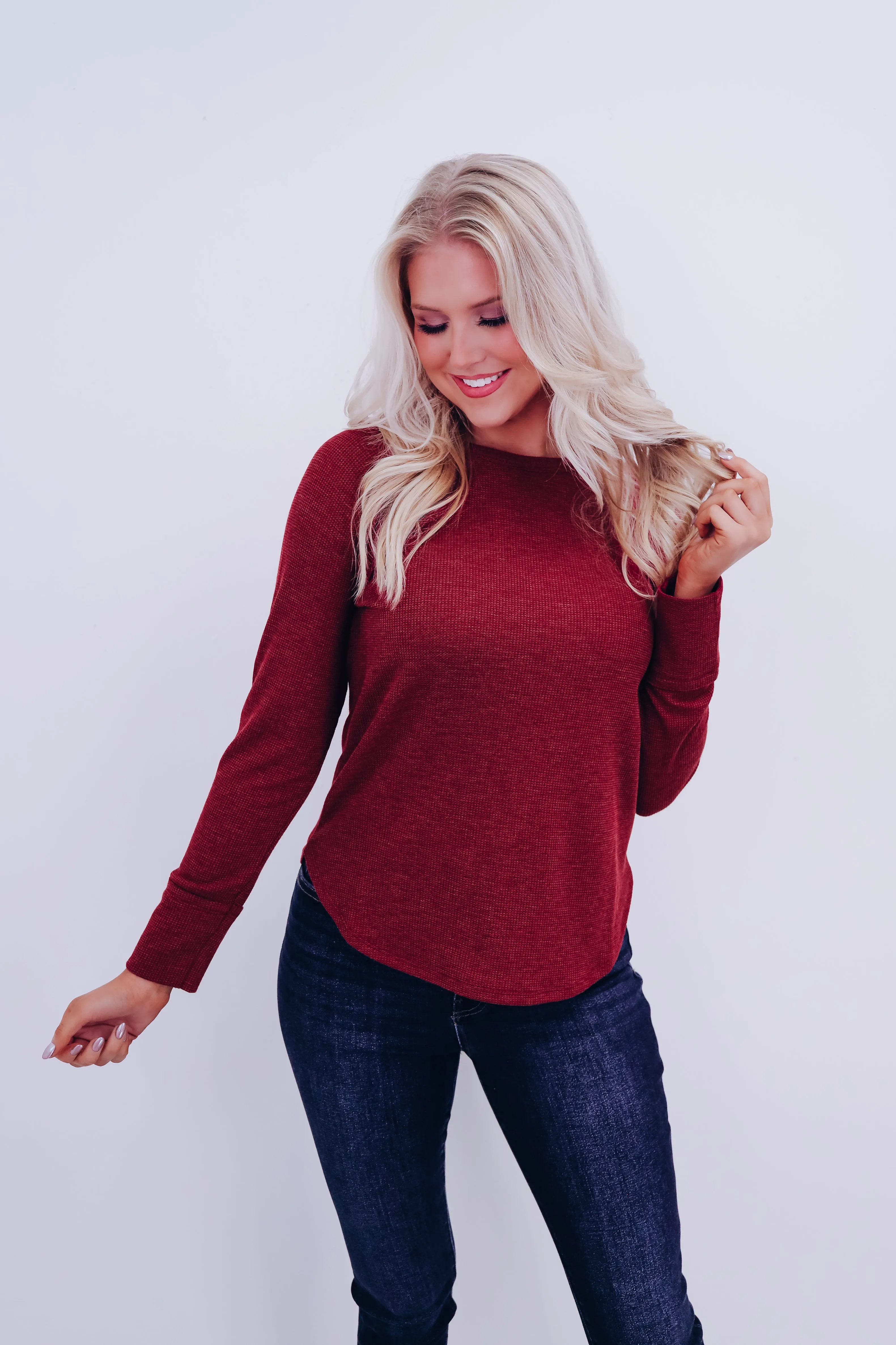 Toni Textured Long Sleeve Top - Maroon