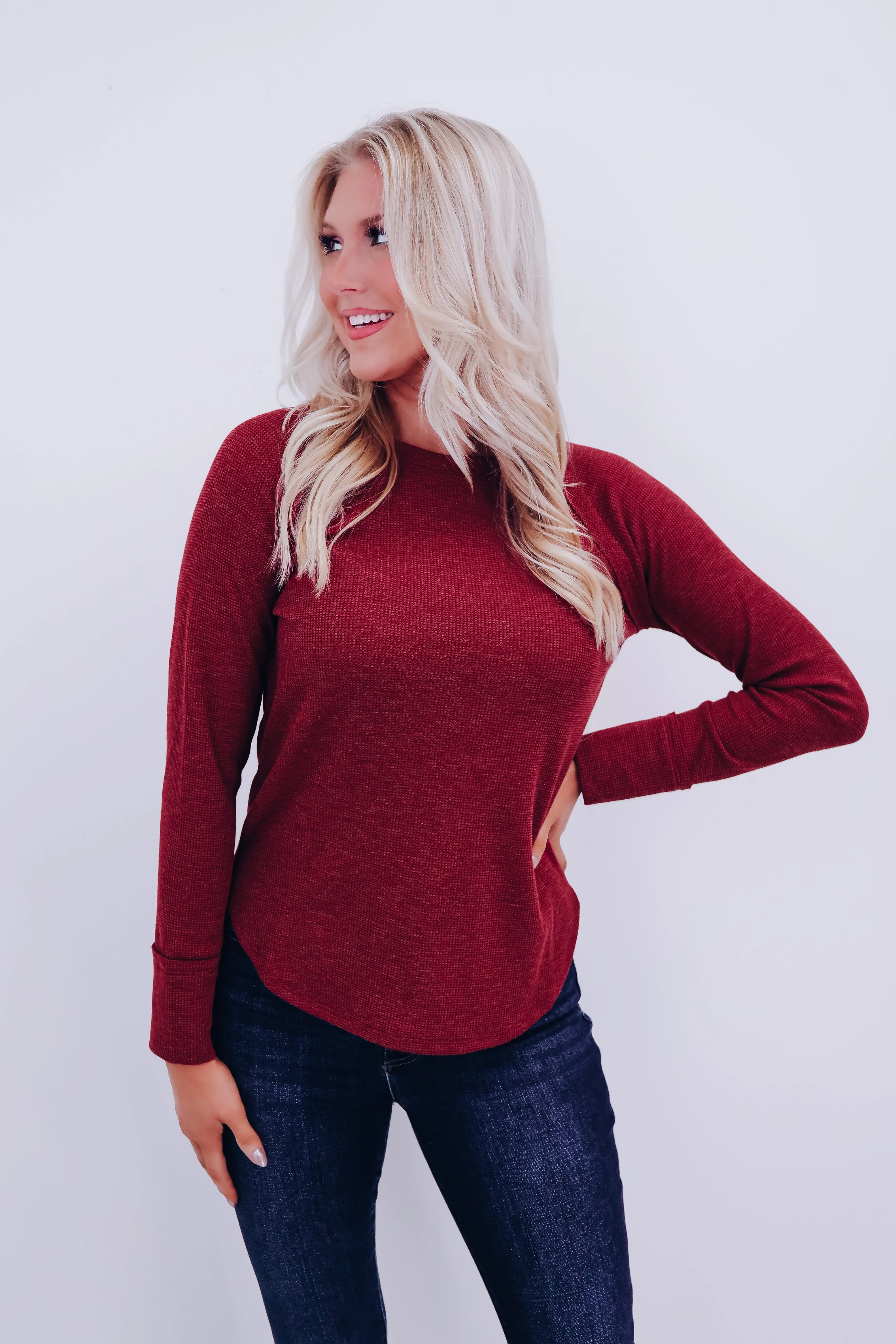 Toni Textured Long Sleeve Top - Maroon