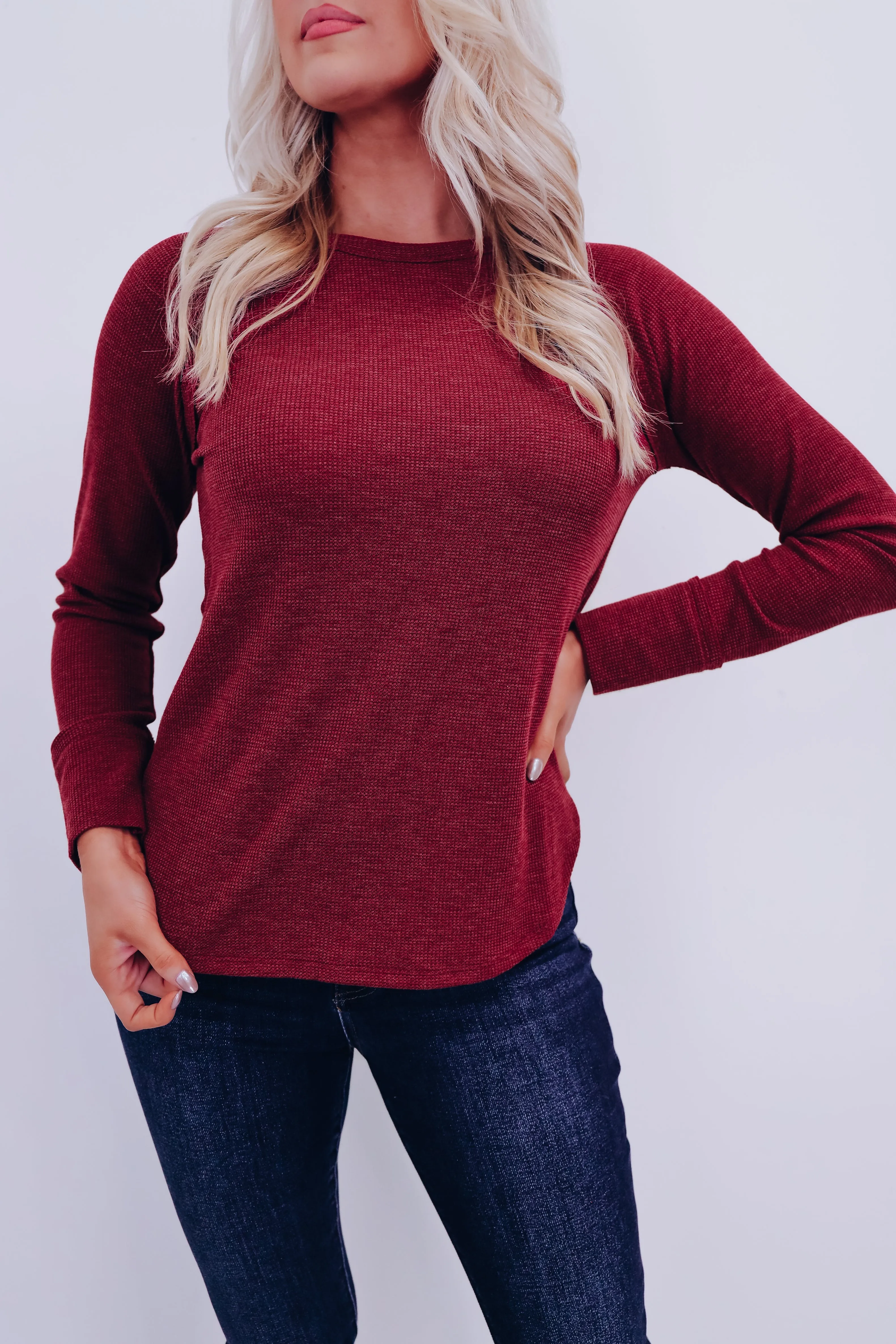 Toni Textured Long Sleeve Top - Maroon