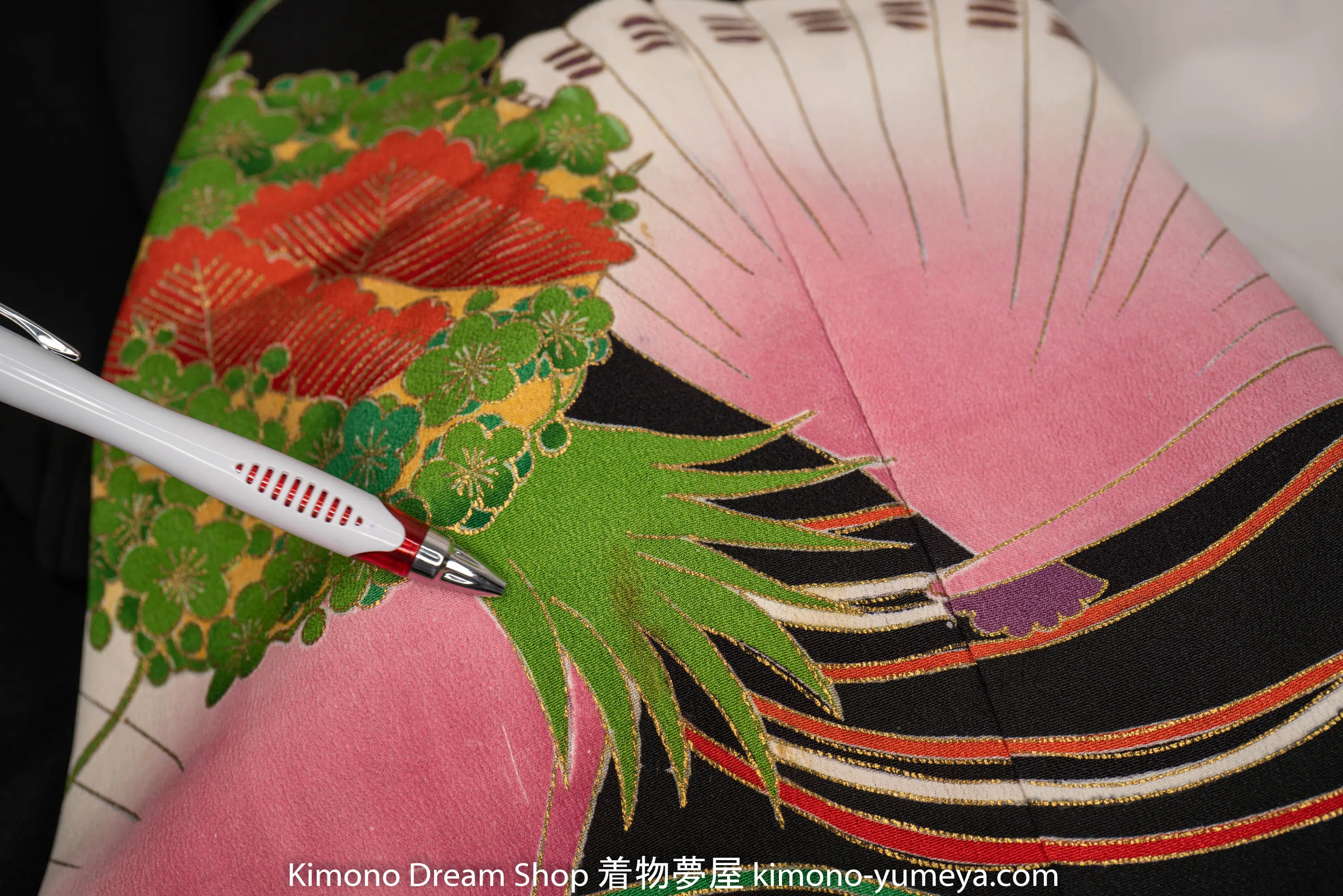 Traditional Fans Black Tomesode - Silk Kurotomesode Chrysanthemum Sakura Golden Ox Cart Genji Wheel