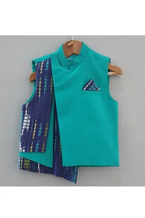 Turquoise blue layered nehru jacket