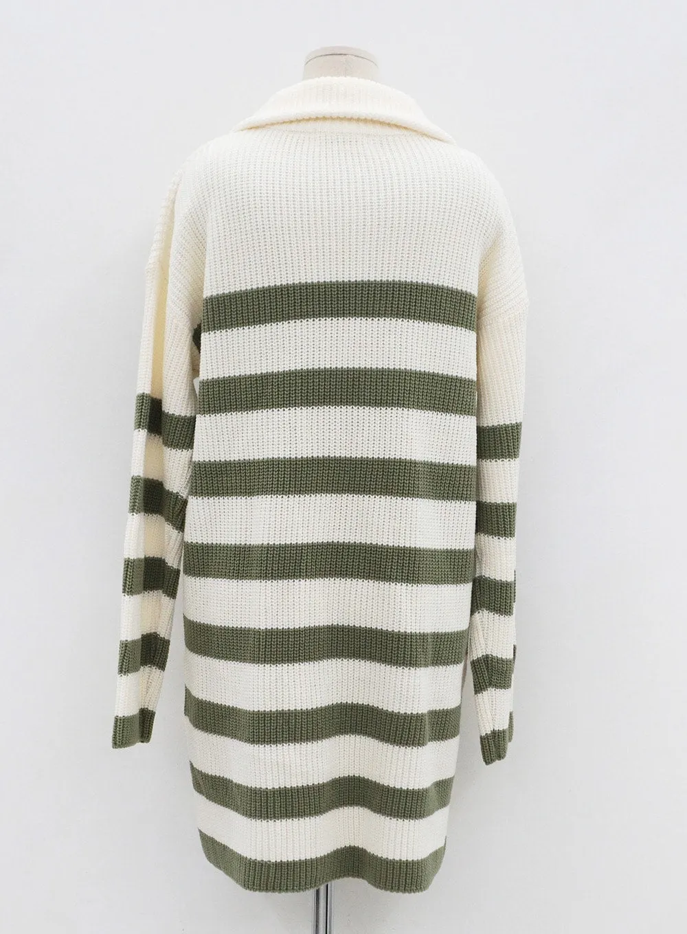 Two Tone Stripe Half Zip-Up Midi Knit Dress OS05