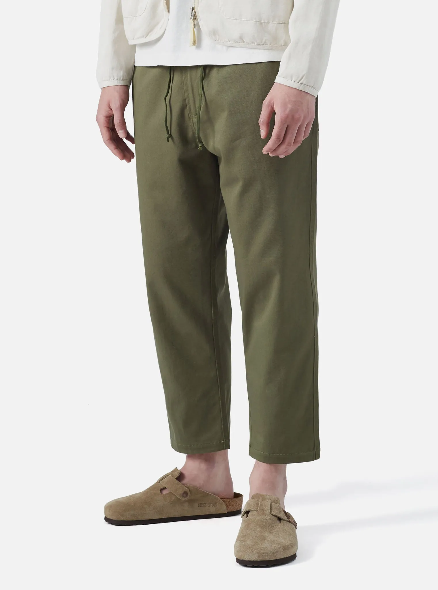 Universal Works Hi Water Trouser in Light Olive Twill