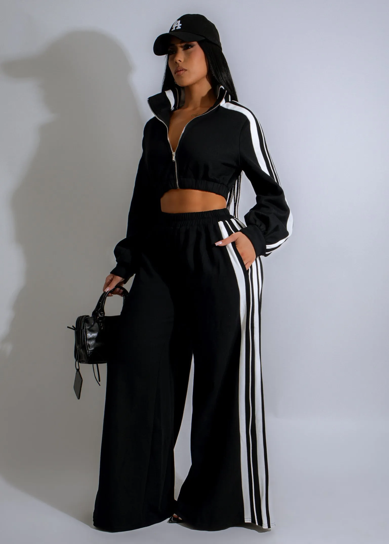 Urban Pulse Stripes Pant Set Black