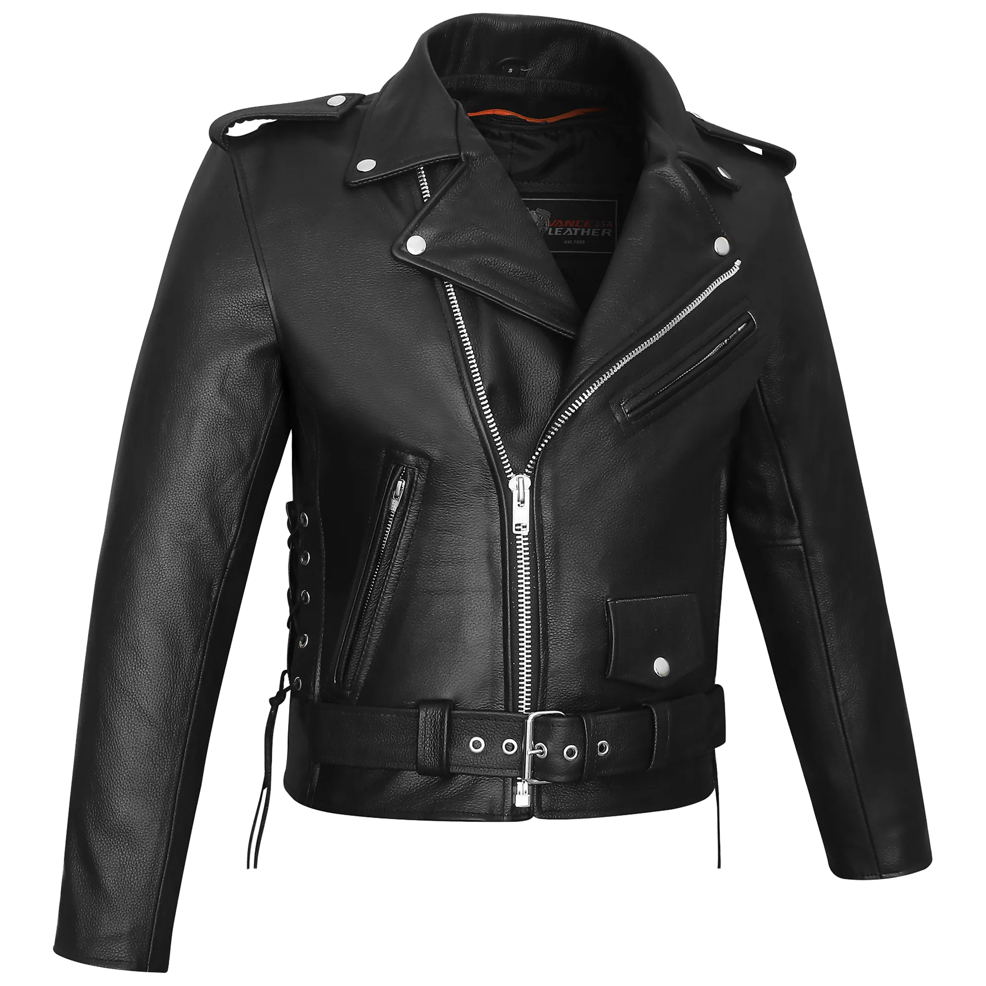 Vance Leather Men's Top Grain Leather Classic Motorcycle Jacket W/Lace Sides and Zip Out Liner