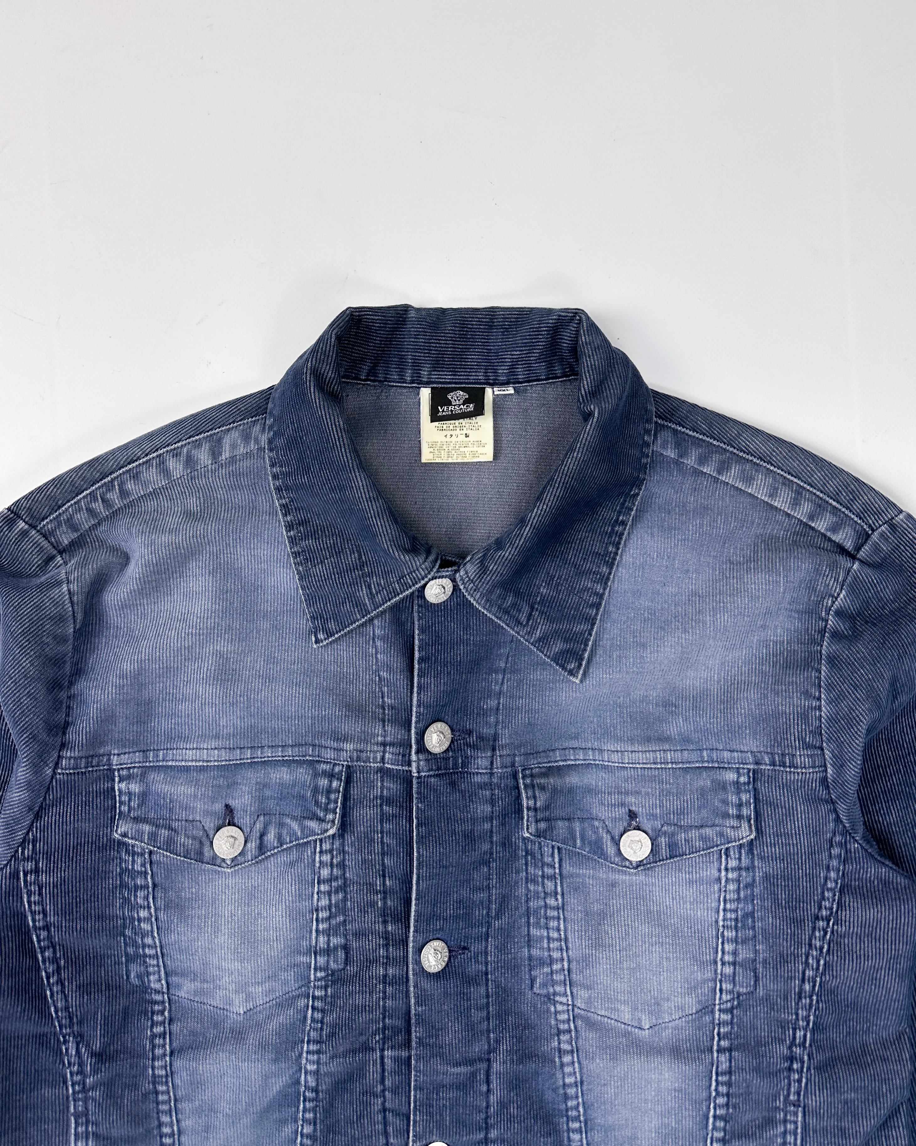 Versace Corduroy Faded Denim Trucker Jacket 1990's