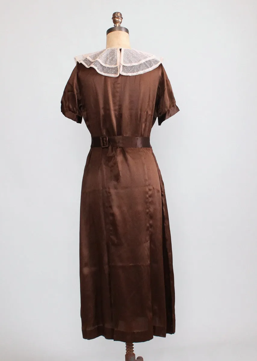 Vintage 1930s Brown Silk and Lace Dress and Jacket NRA NOS