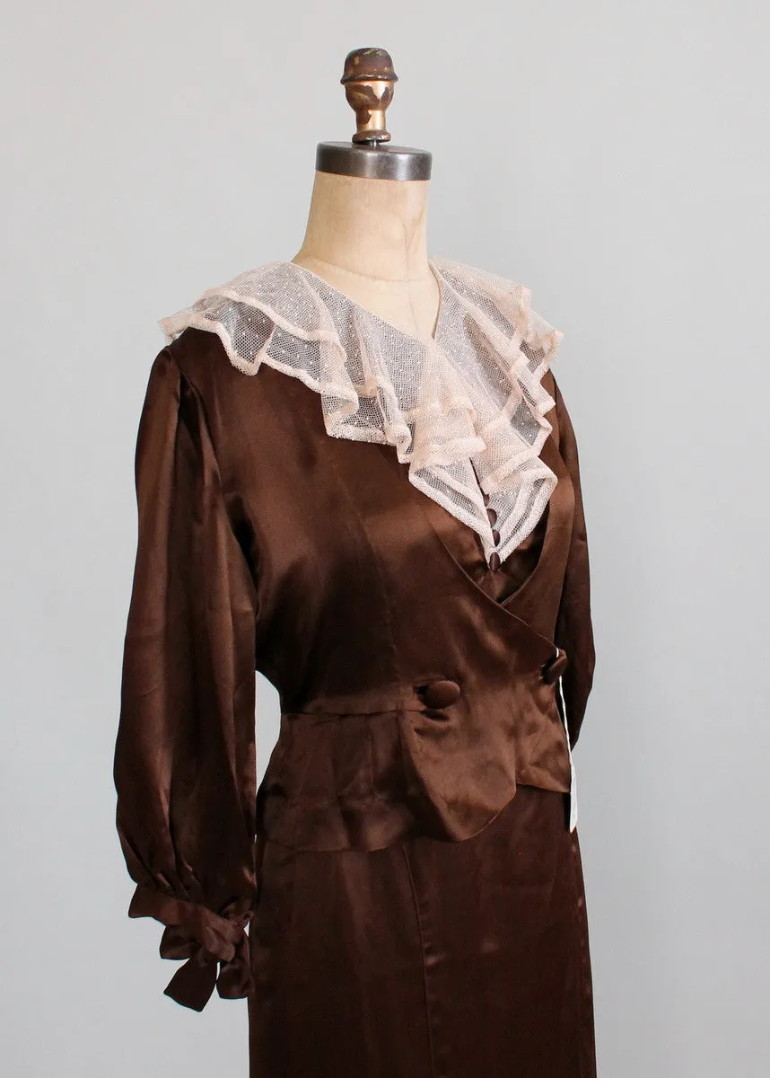 Vintage 1930s Brown Silk and Lace Dress and Jacket NRA NOS