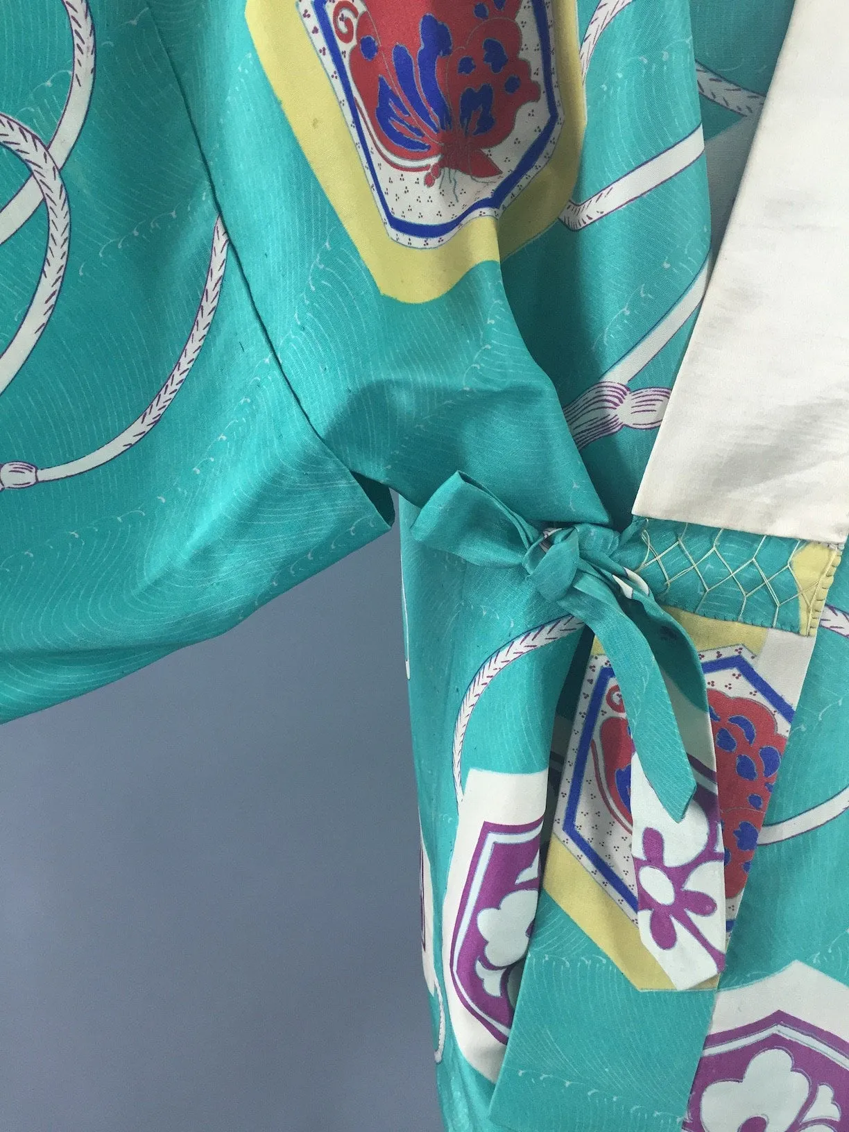 Vintage 1940s Silk Haori Kimono Cardigan / Aqua Blue Art Deco