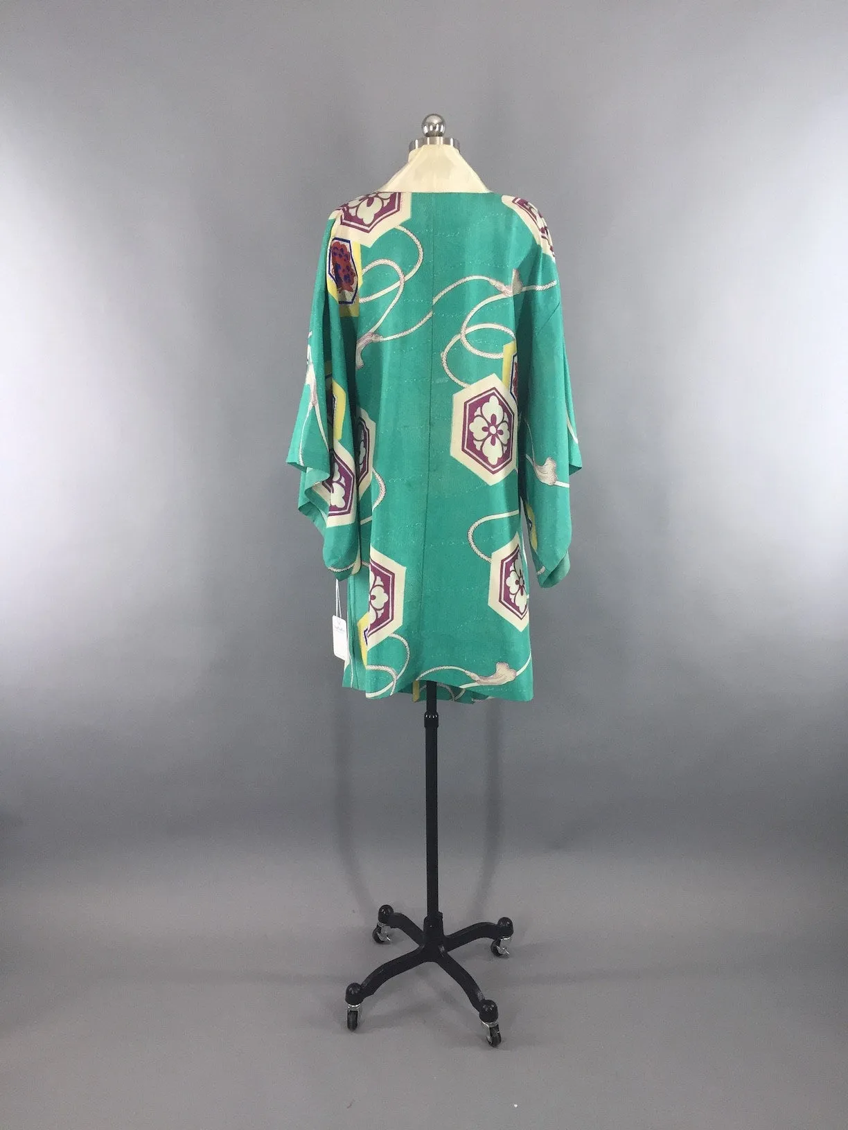 Vintage 1940s Silk Haori Kimono Cardigan / Aqua Blue Art Deco