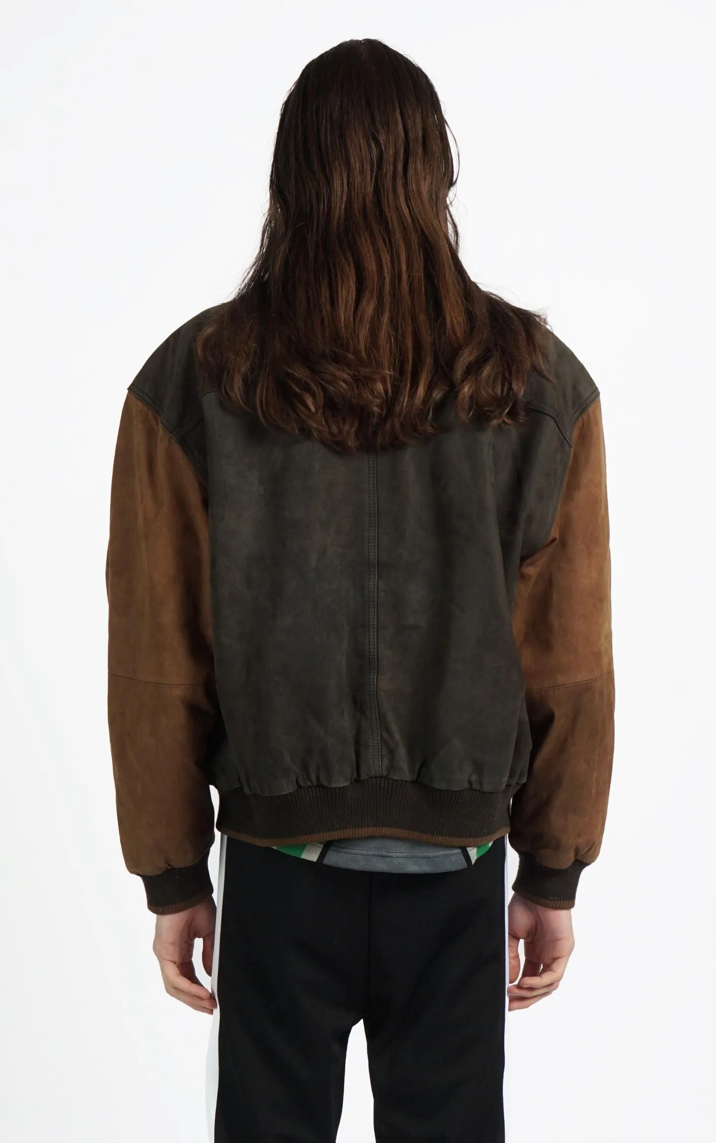 VINTAGE Brown Suede Leather Grunge Bomber Varsity Jacket