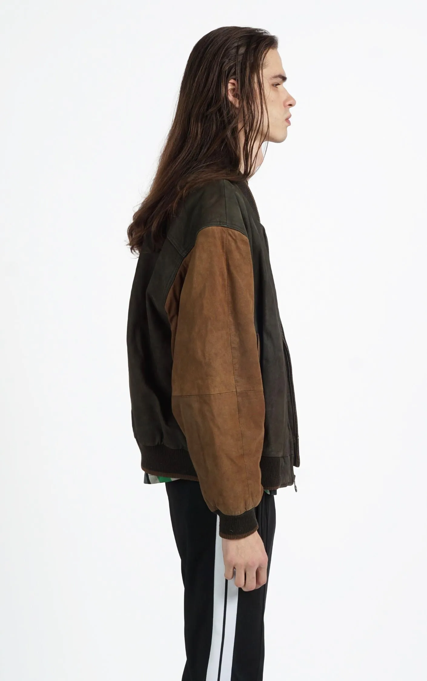 VINTAGE Brown Suede Leather Grunge Bomber Varsity Jacket