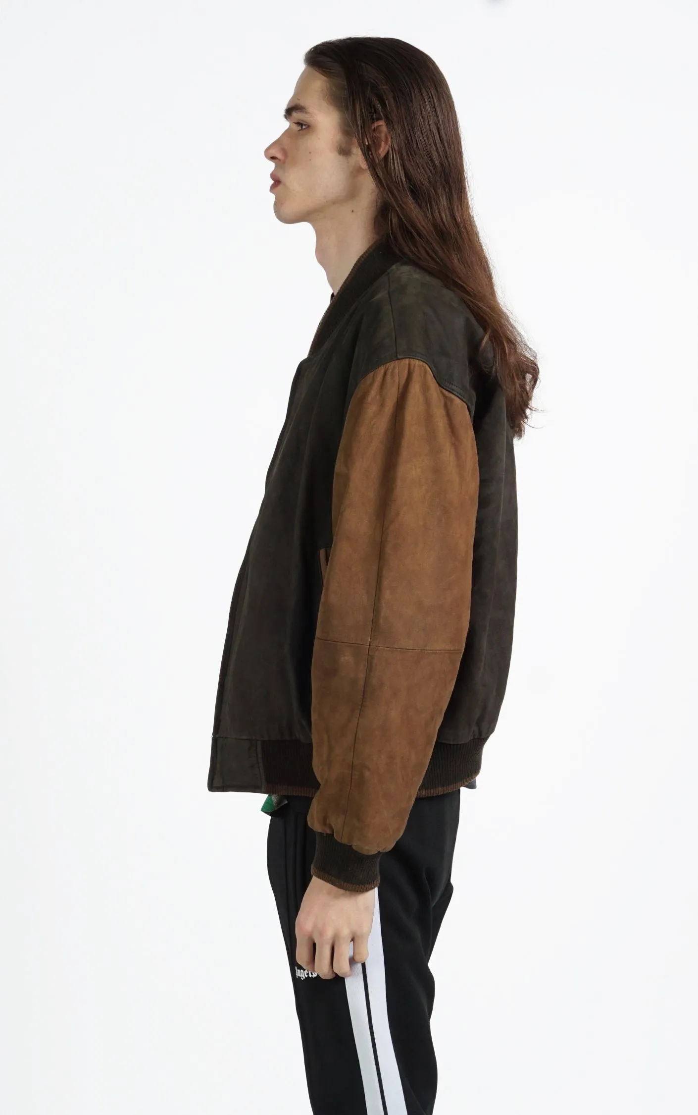 VINTAGE Brown Suede Leather Grunge Bomber Varsity Jacket