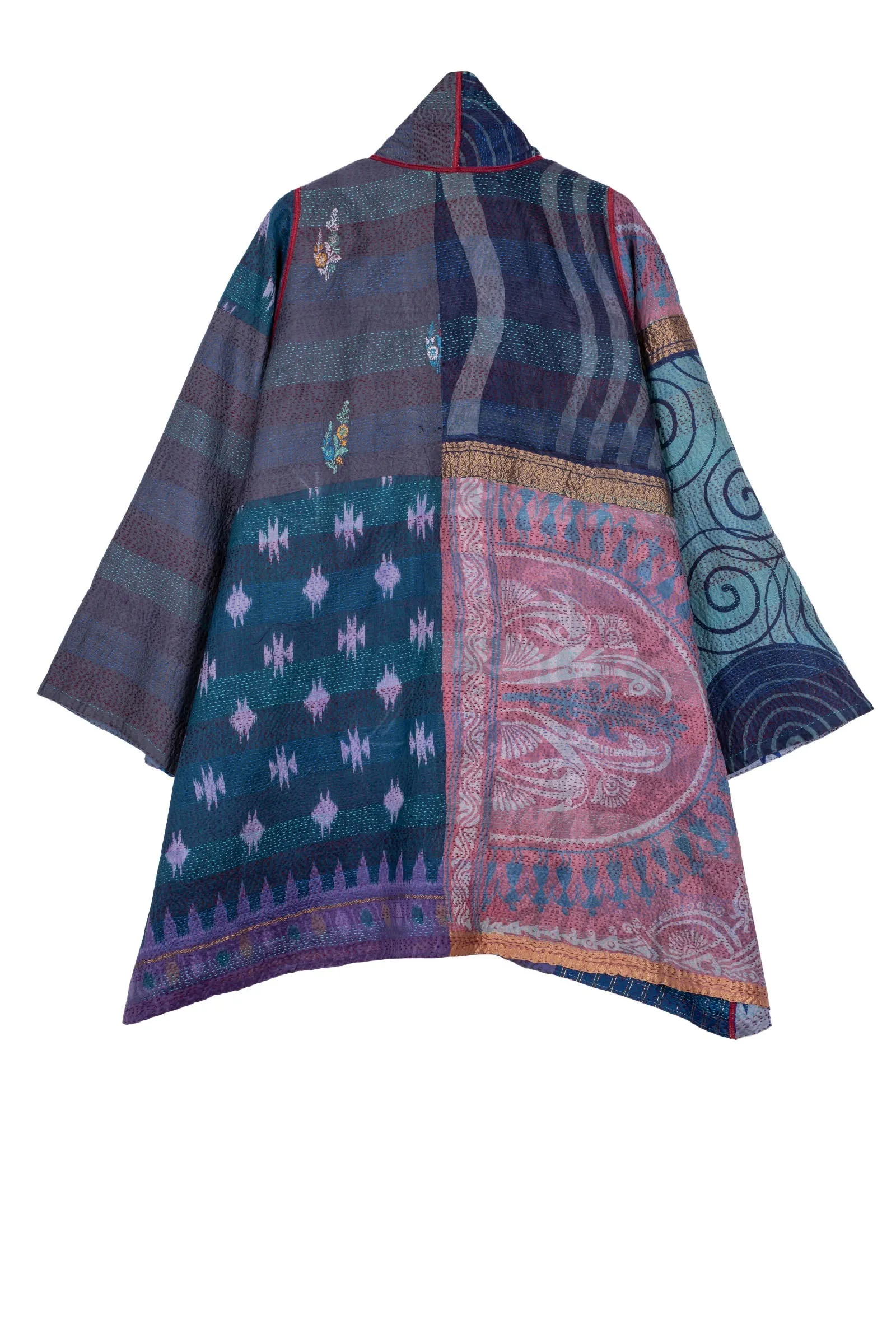 VINTAGE SILK KANTHA A-LINE JKT - sv2003-0349w -