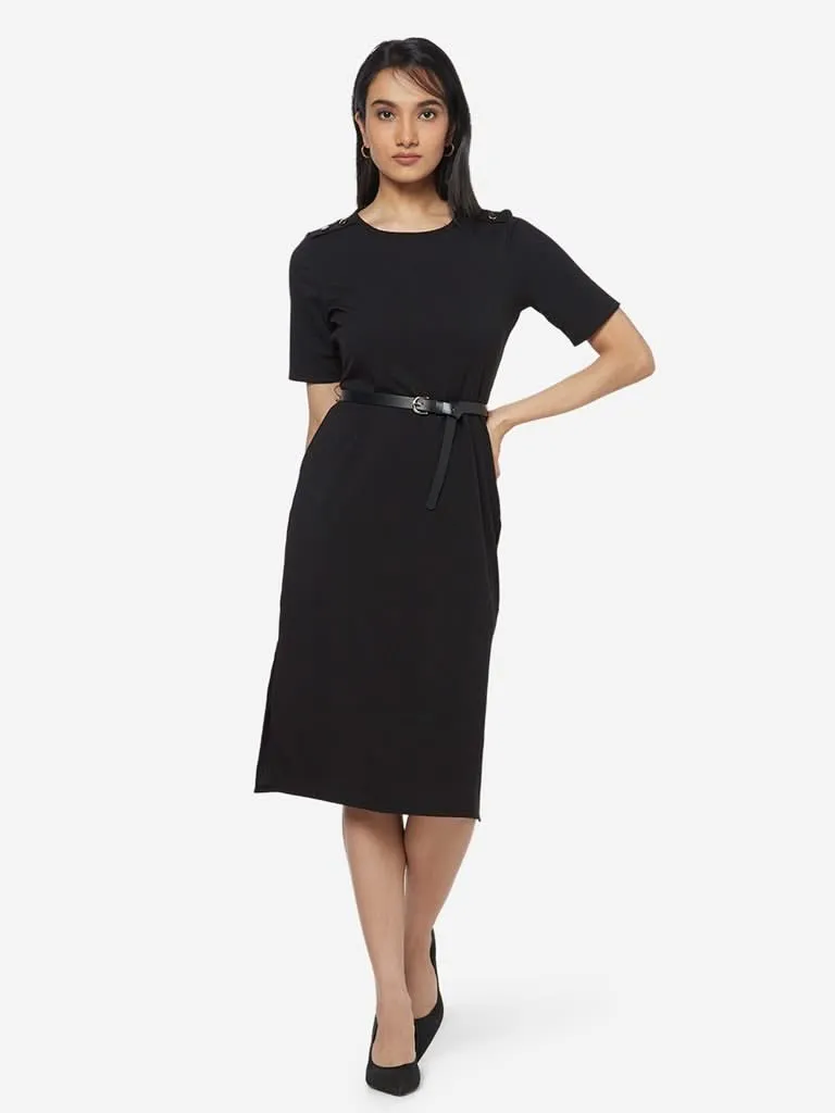 Wardrobe Black Ribbed Clay Dress With Belt