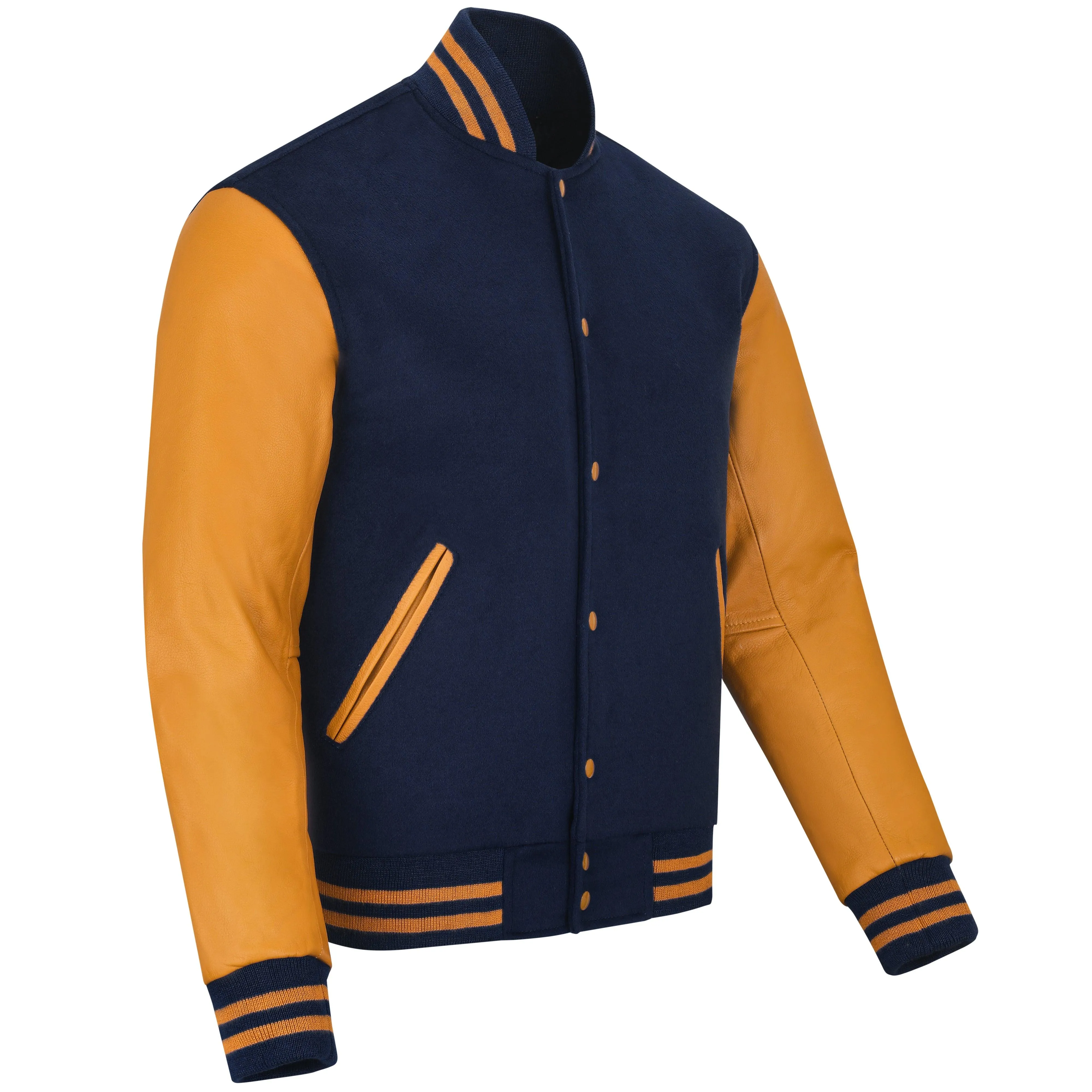 Warrior Gears Classic Hybrid Varsity Jacket for Kids, Toddler Letterman Bomber Jacket for Boys, Unisex Varsity Jacket Girls, Navy Blue Pure Wool Body & Gold Cowhide Leather Sleeves