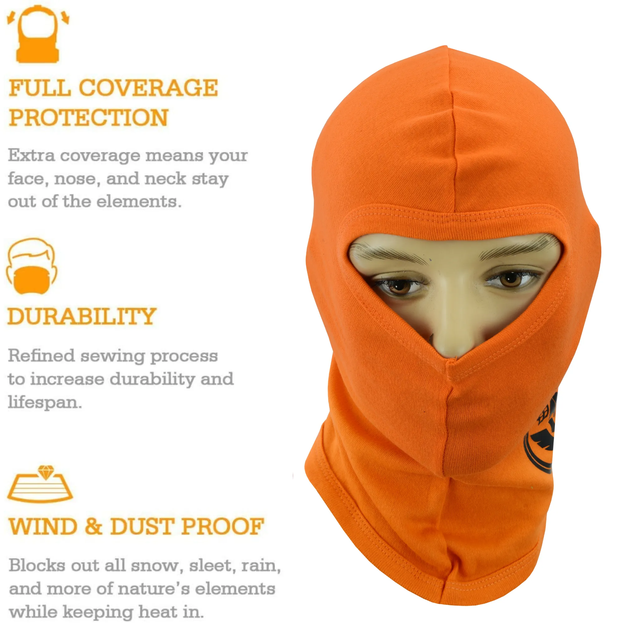 Warrior Gears®100% Cotton Motorcycle Balaclava | Face Mask -Orange