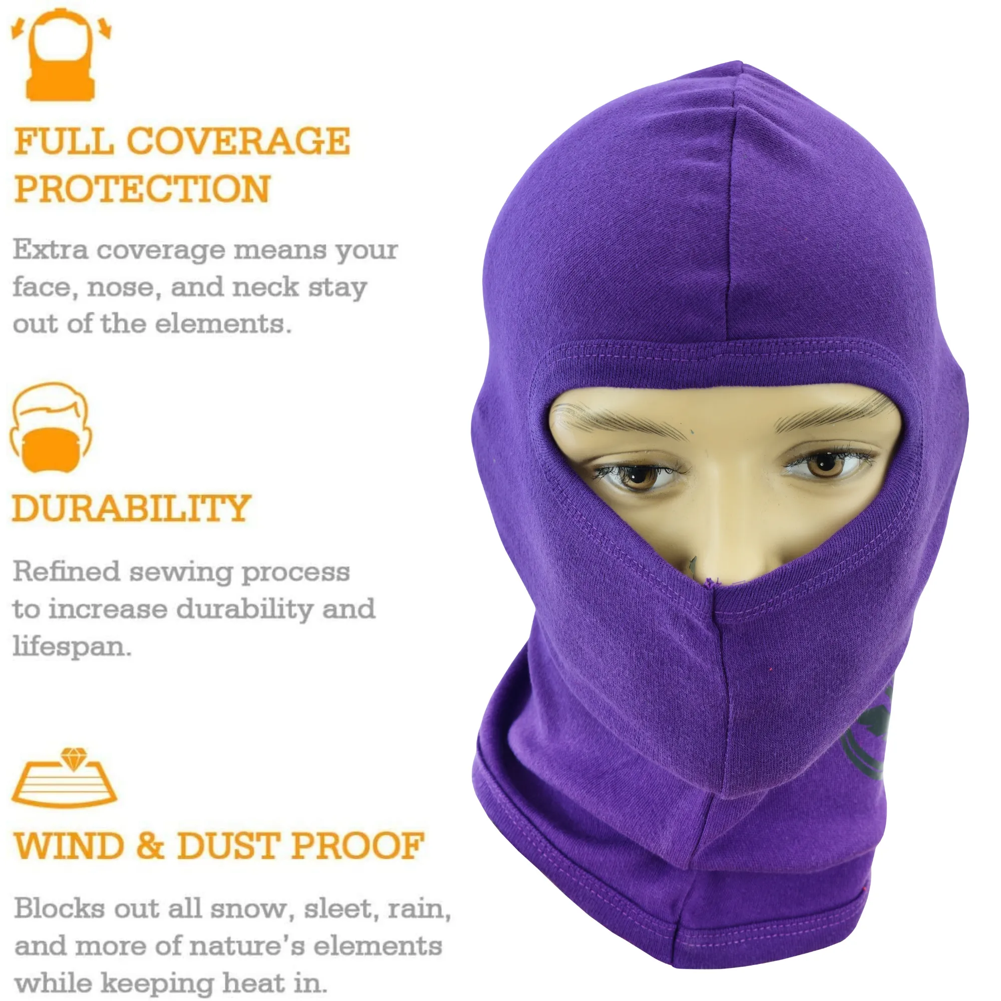 Warrior Gears®100% Cotton Motorcycle Balaclava | Face Mask -Purple