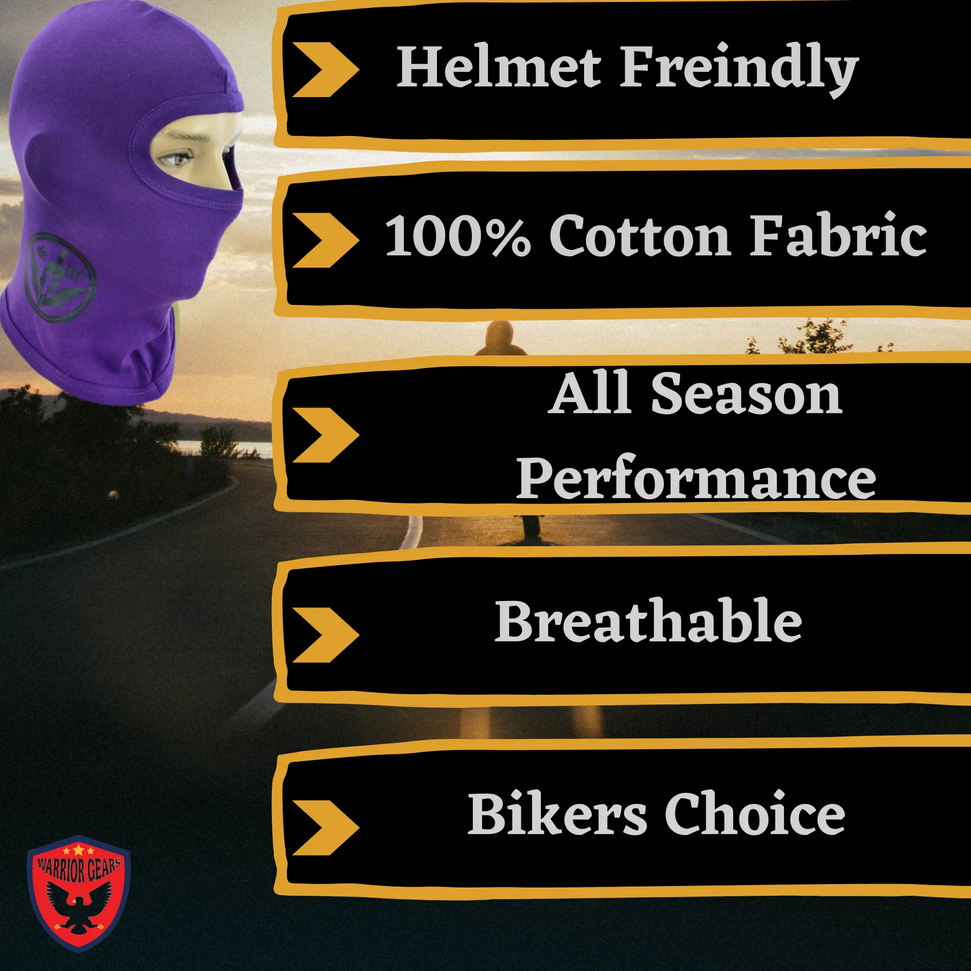 Warrior Gears®100% Cotton Motorcycle Balaclava | Face Mask -Purple