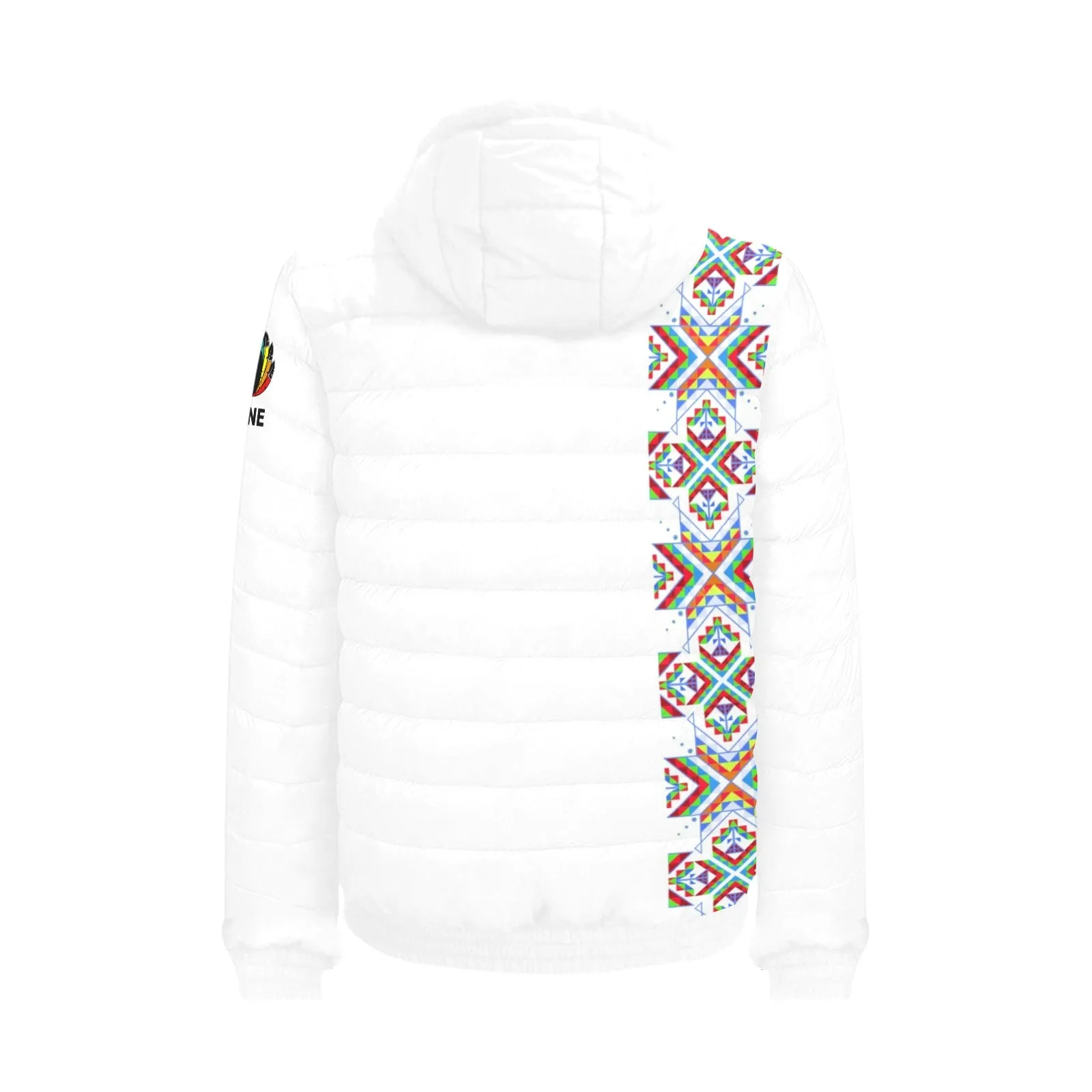 White Blanket Strip on White Men's Padded Hooded Jacket