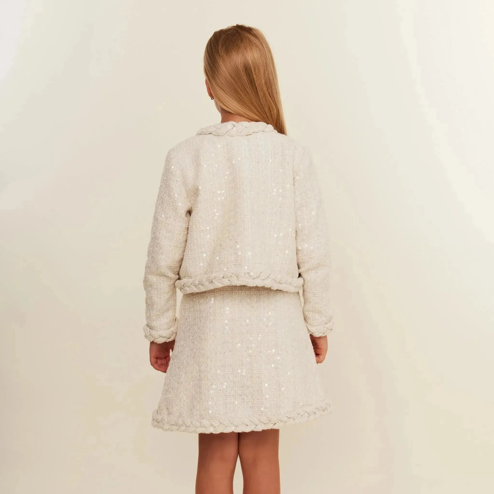 White Tweed Skirt with Plait Detail