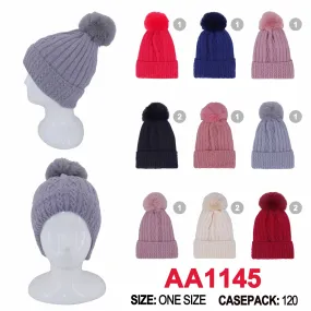 Winter Cable Knitted Cuffed Hat Beanies Skull Cap Lining W/Pom AA1145