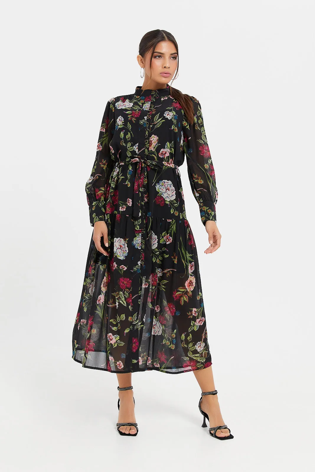 Women Black Printed Long Dress