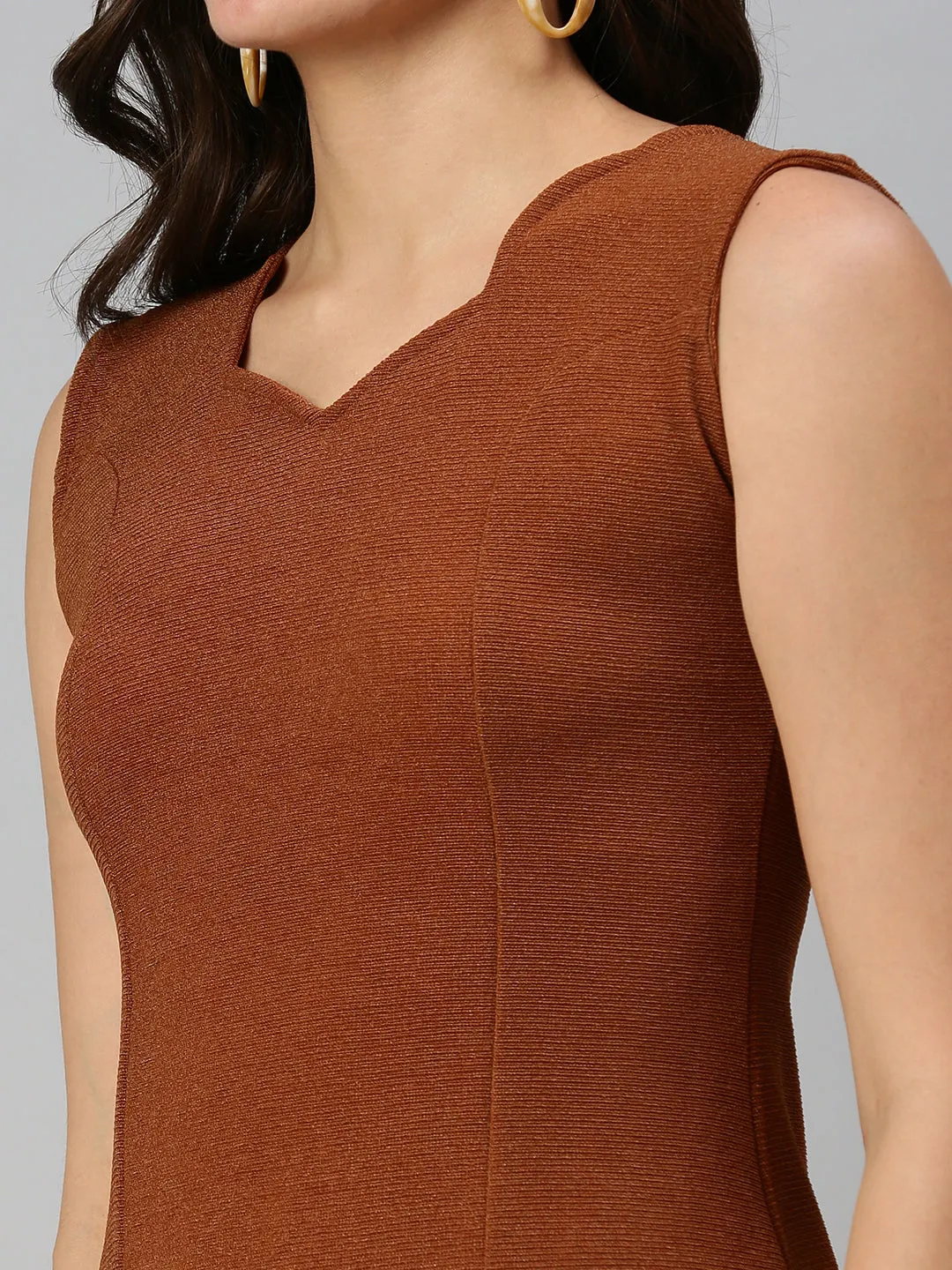 Women Brown Solid Bodycon Dress