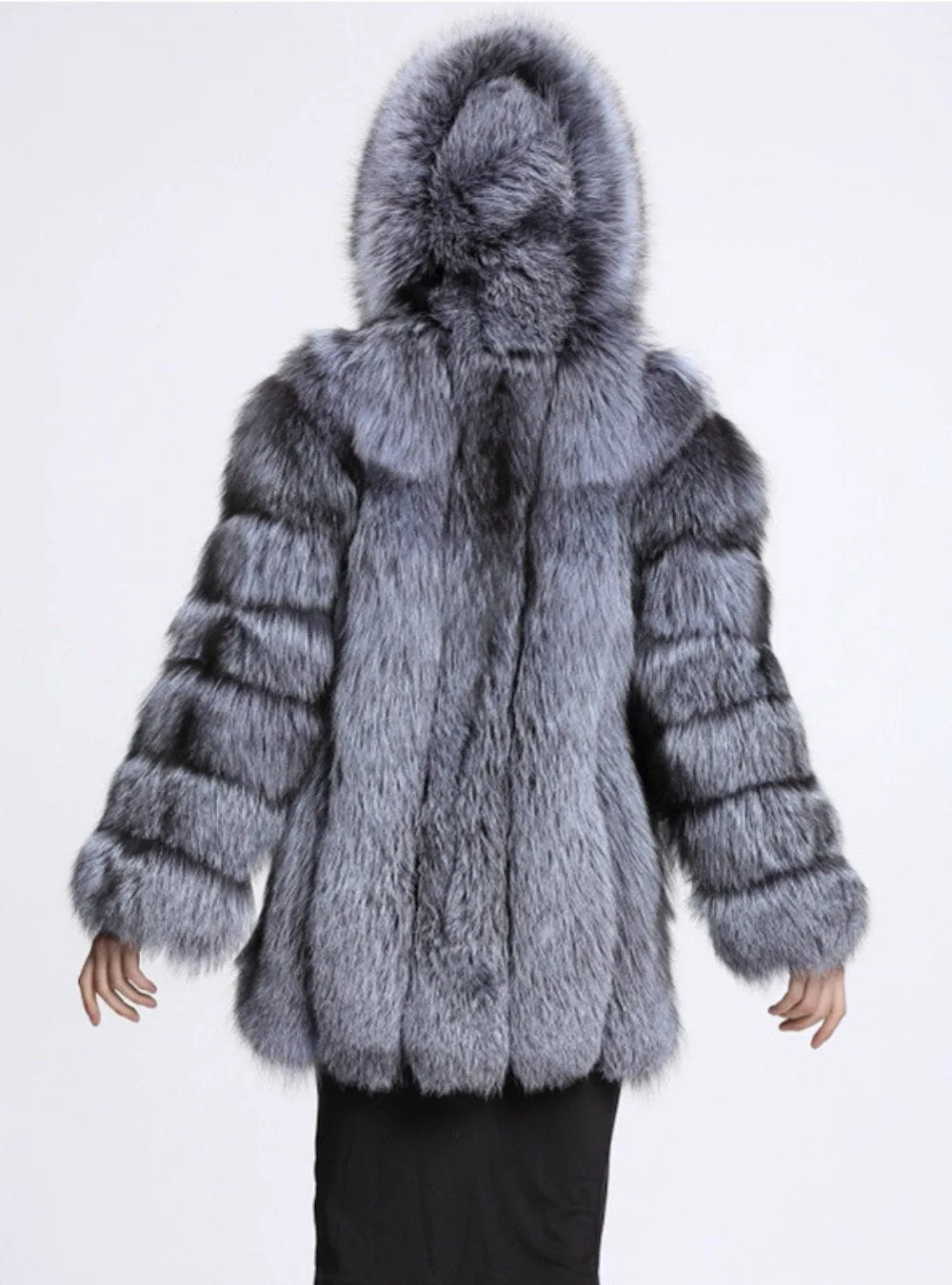 Women Faux Fox Fur Medium Length Sleeve Cap Coat