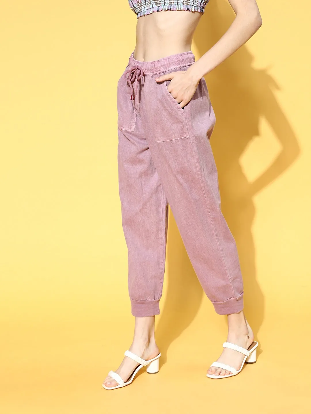 Women Lavender Garment Dyed Joggers