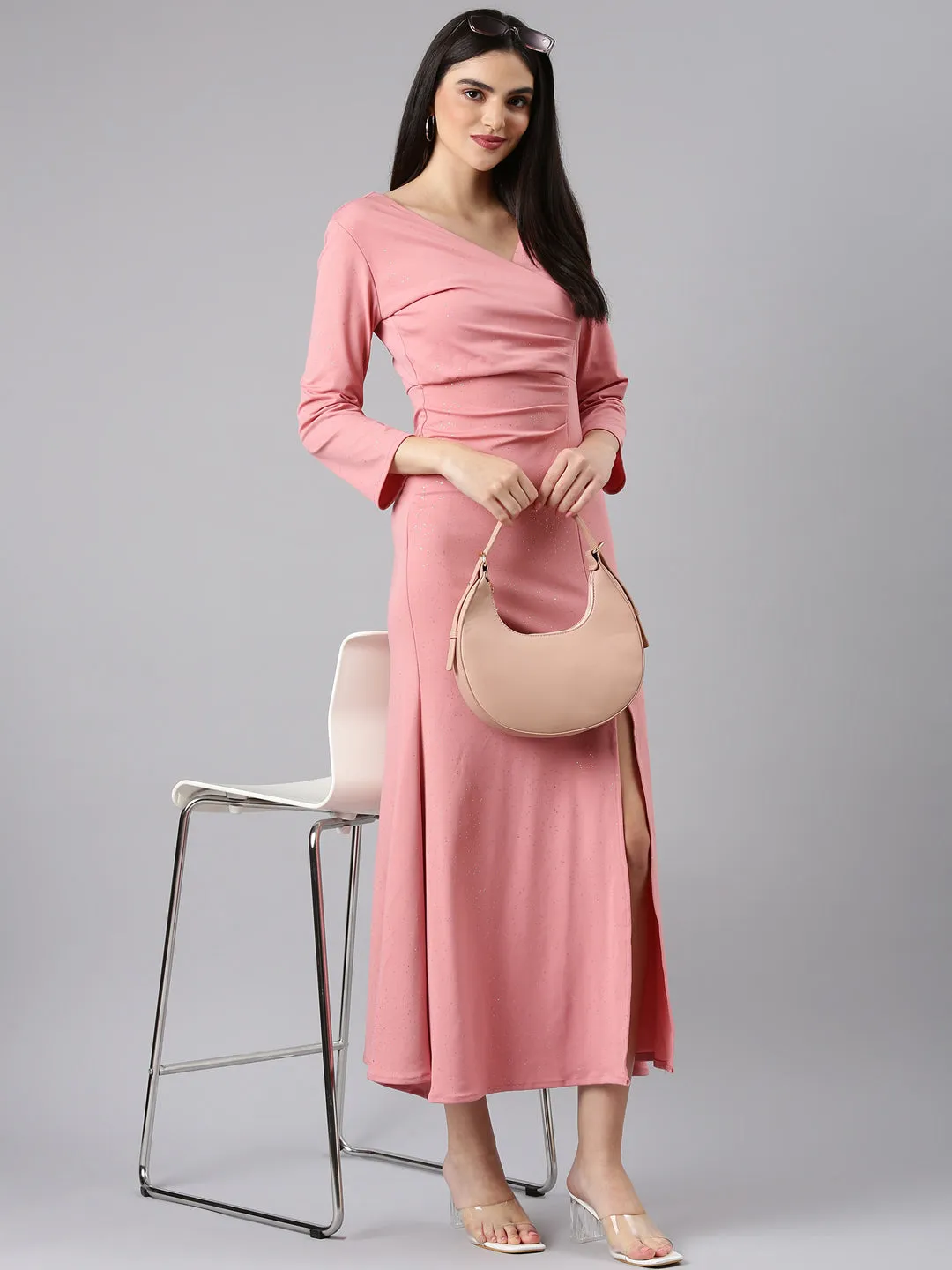 Women Peach Solid Bodycon Dress