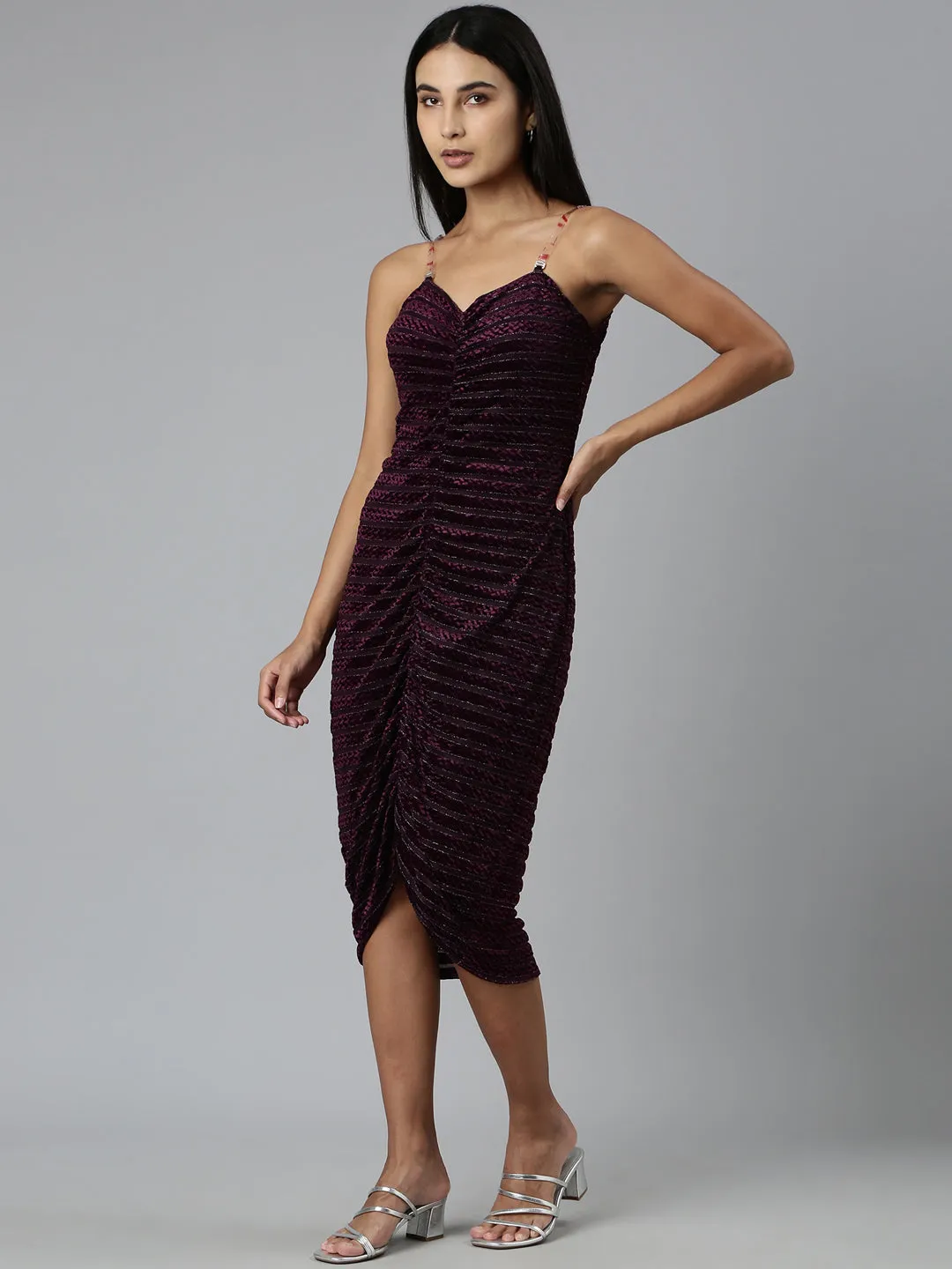 Women Purple Striped Bodycon Dress