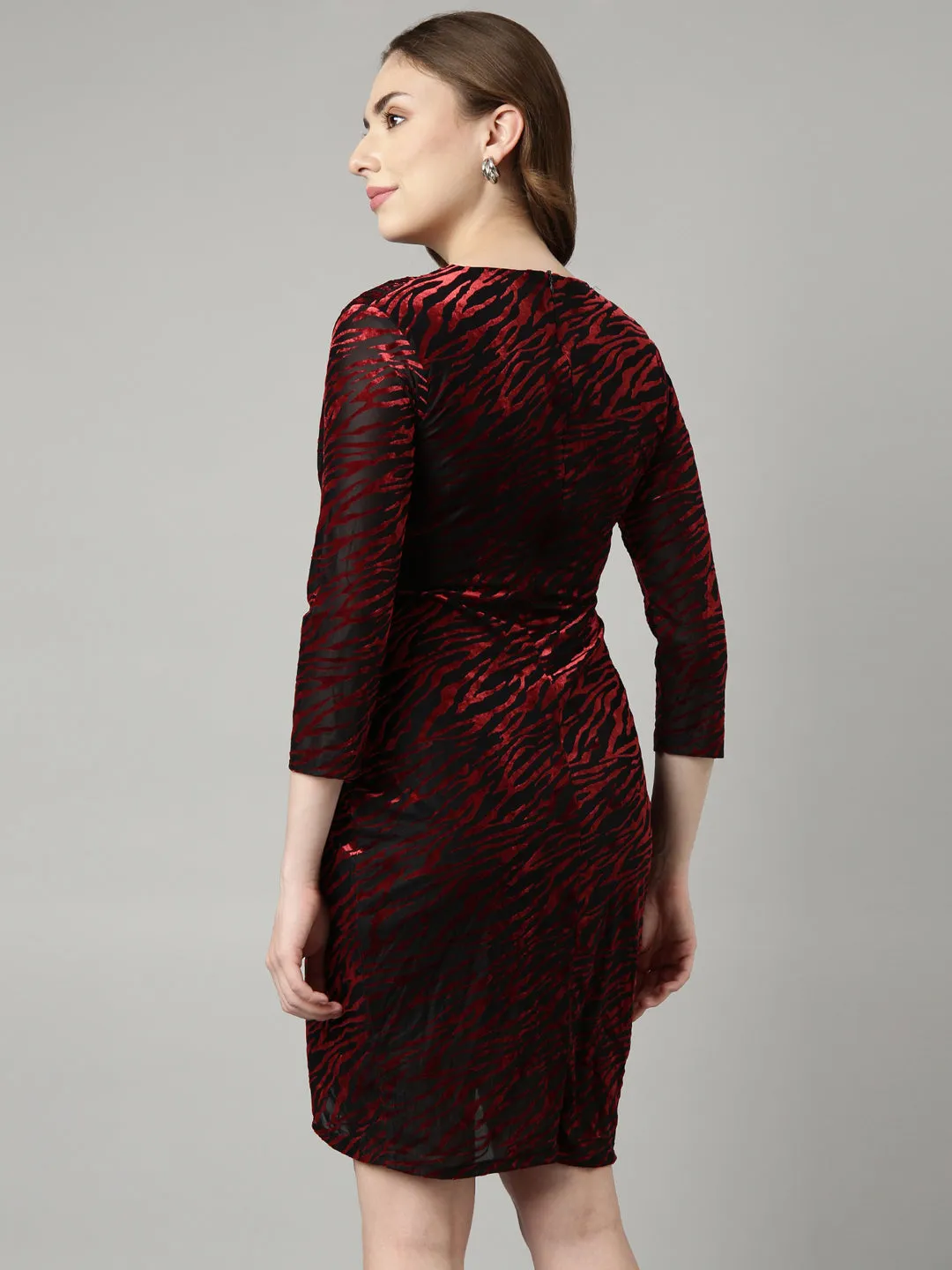 Women Red Abstract Bodycon Dress