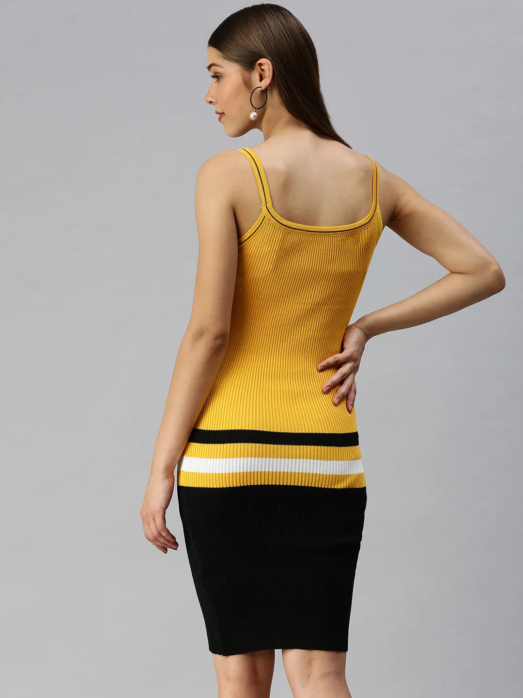 Women Shoulder Straps Solid Bodycon Yellow Dress