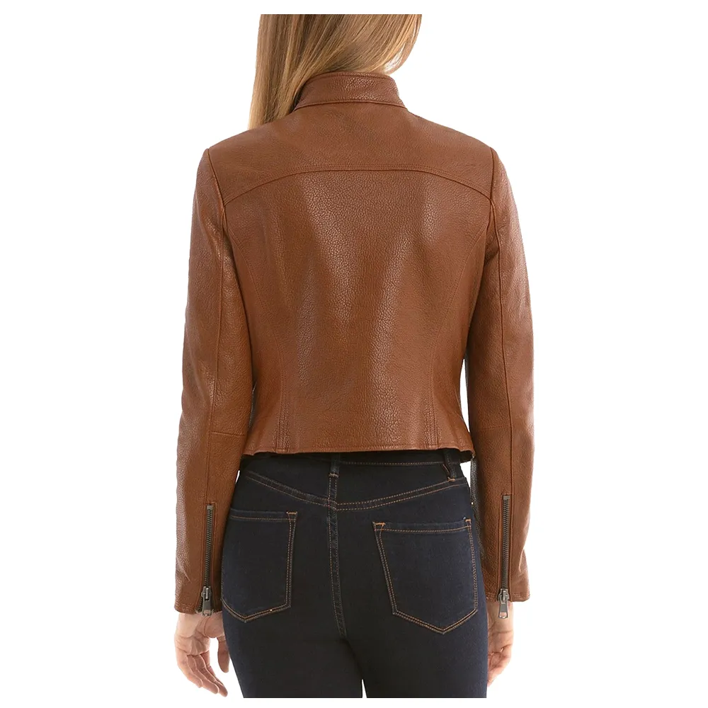 Women Slim Fit Fashion Brown Biker Leather Jacket