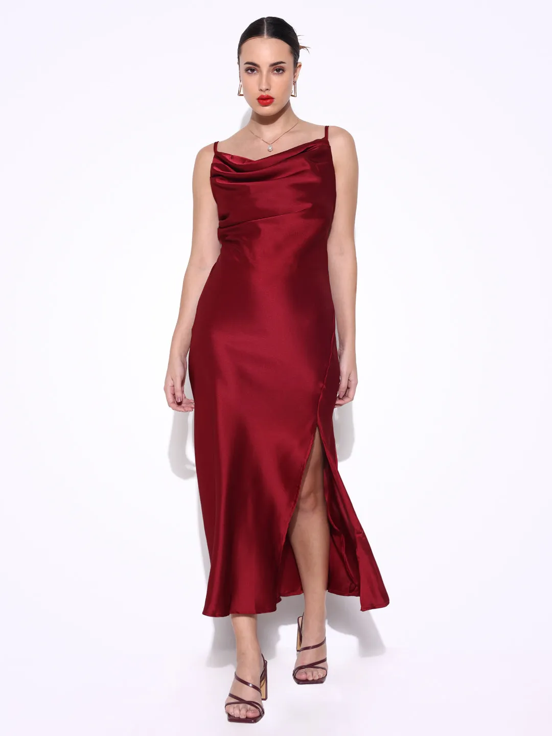 Women Solid Maroon Bodycon Dress