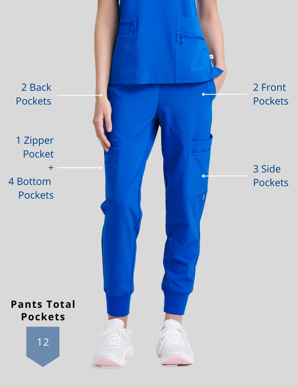 Womens 12-Pocket Scrub Jogger Pants - Royal Blue