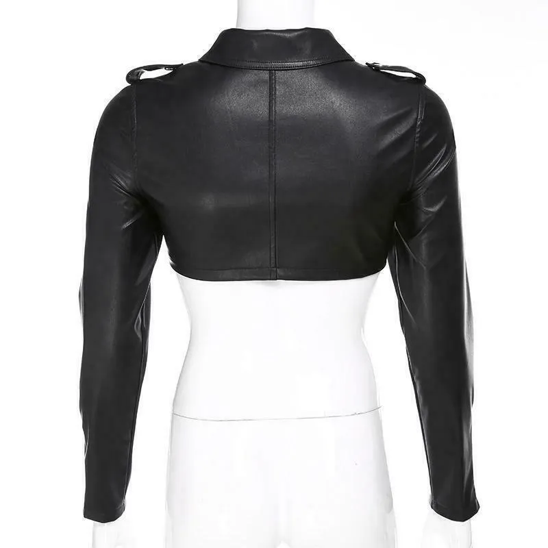 Women's Cropped Slim Fit Biker Lambskin Black Leather Jacket