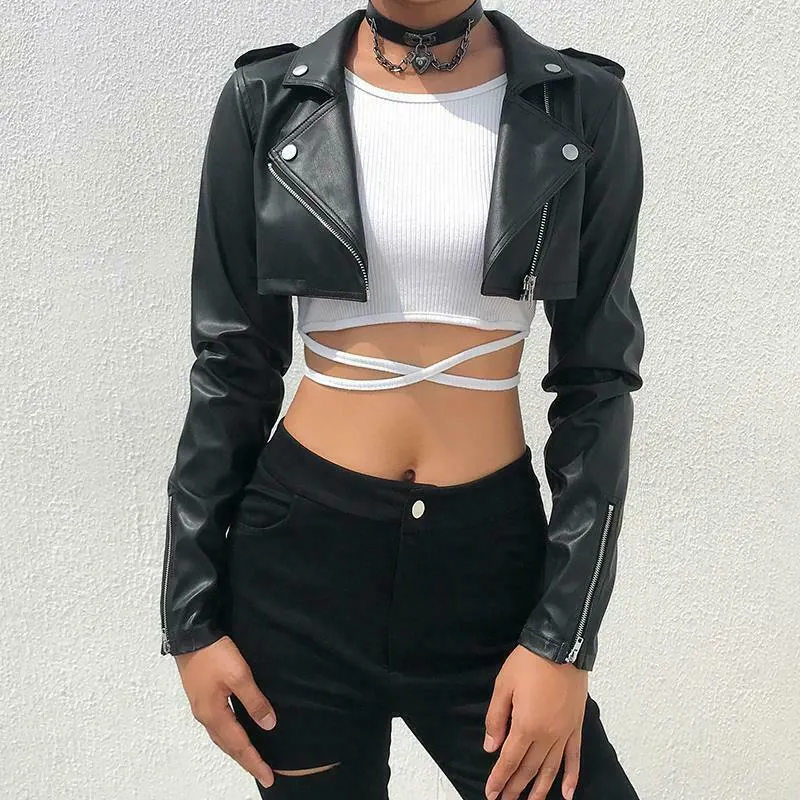 Women's Cropped Slim Fit Biker Lambskin Black Leather Jacket